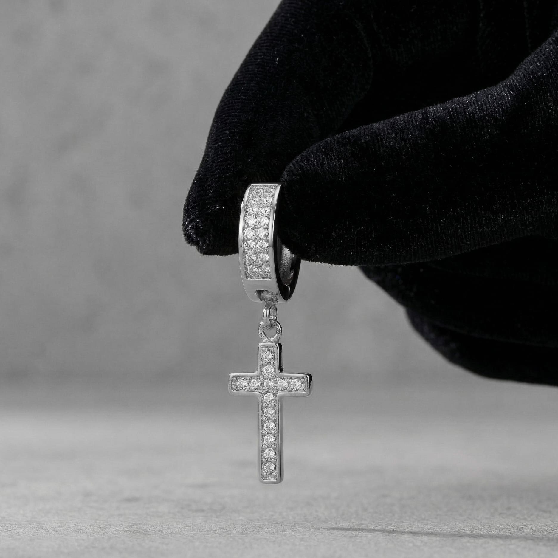 Stainless Steel Hanging Cross Huggie Earrings