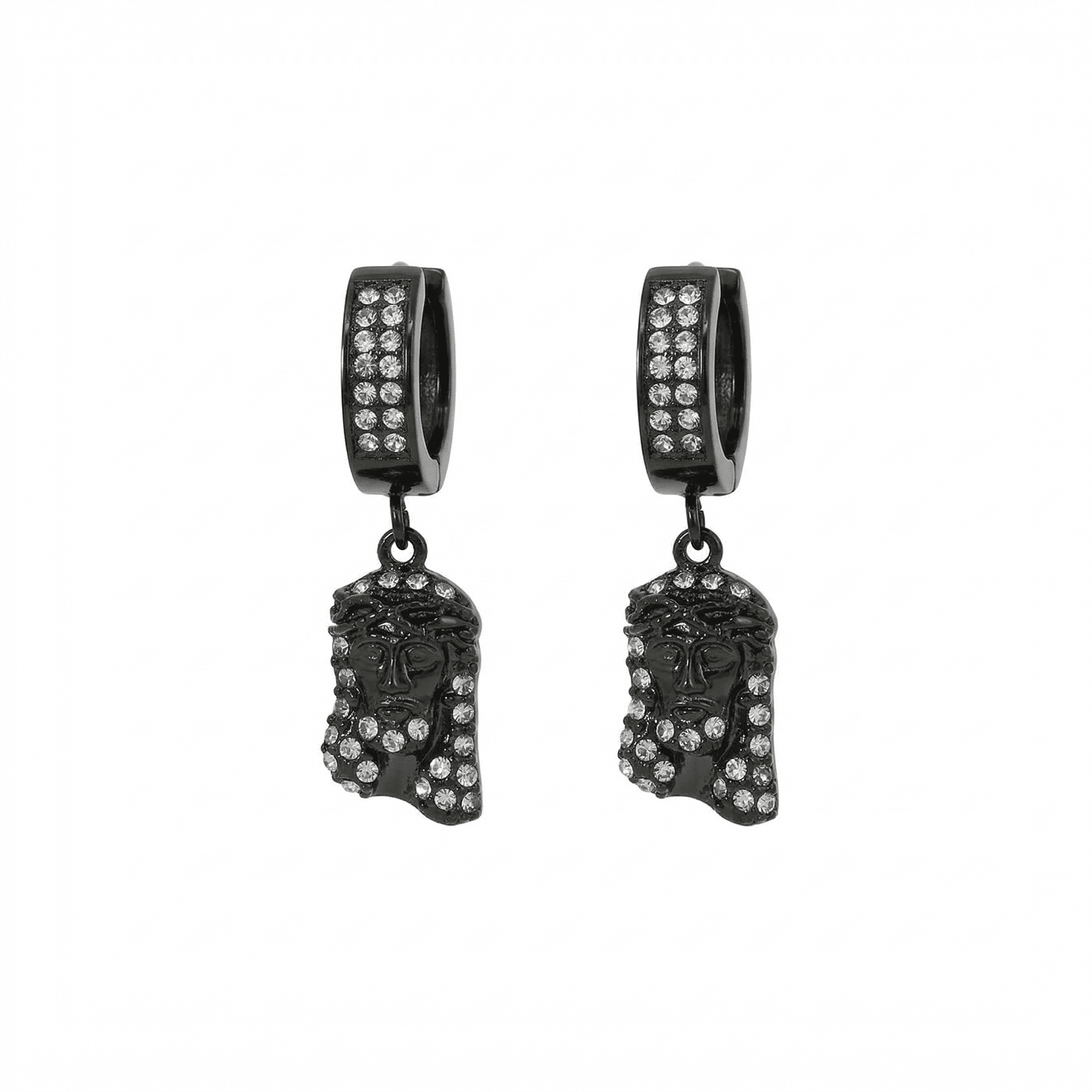Stainless Steel Hanging Jesus Huggie Earrings