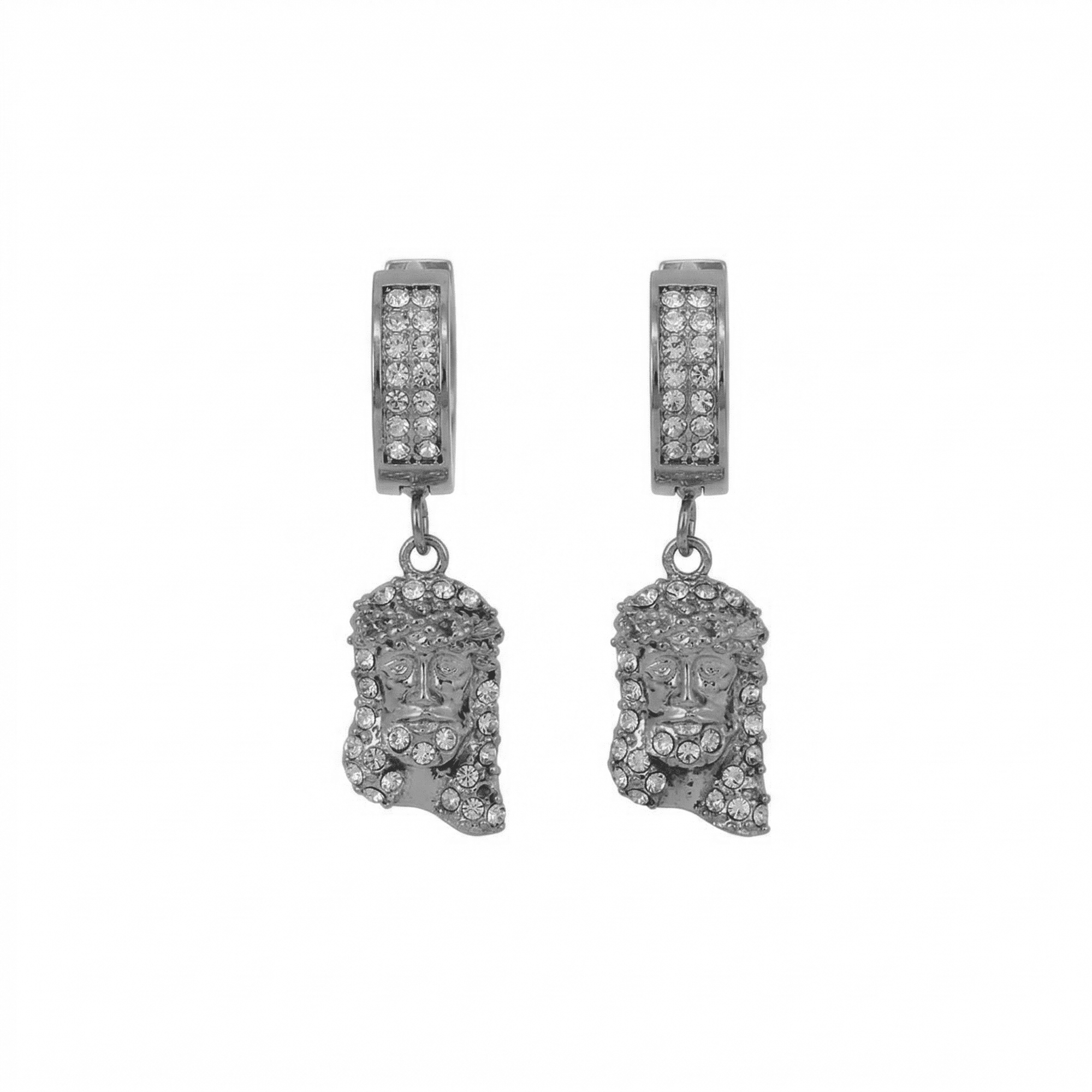 Stainless Steel Hanging Jesus Huggie Earrings