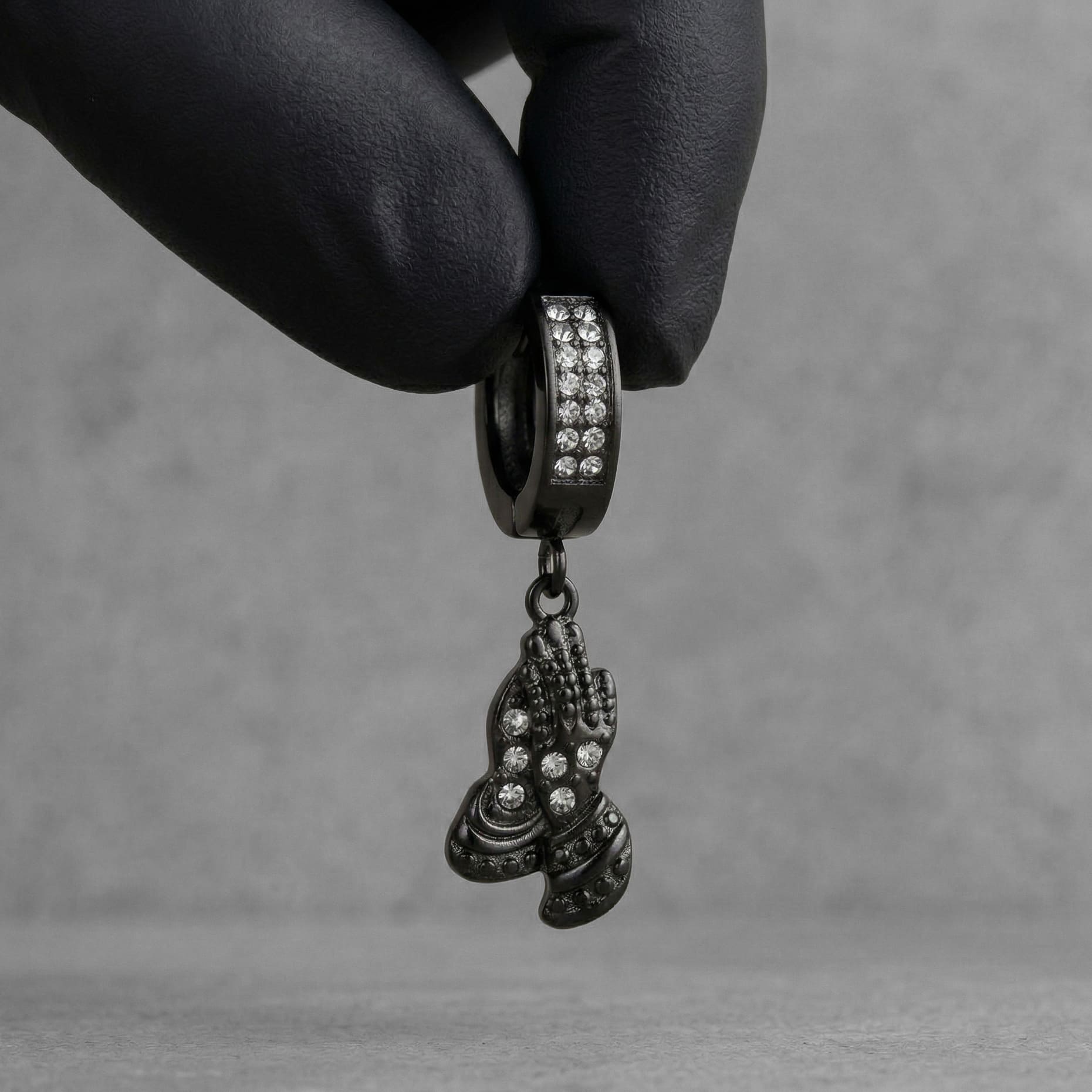 Stainless Steel Hanging Pray Hand Huggie Earrings