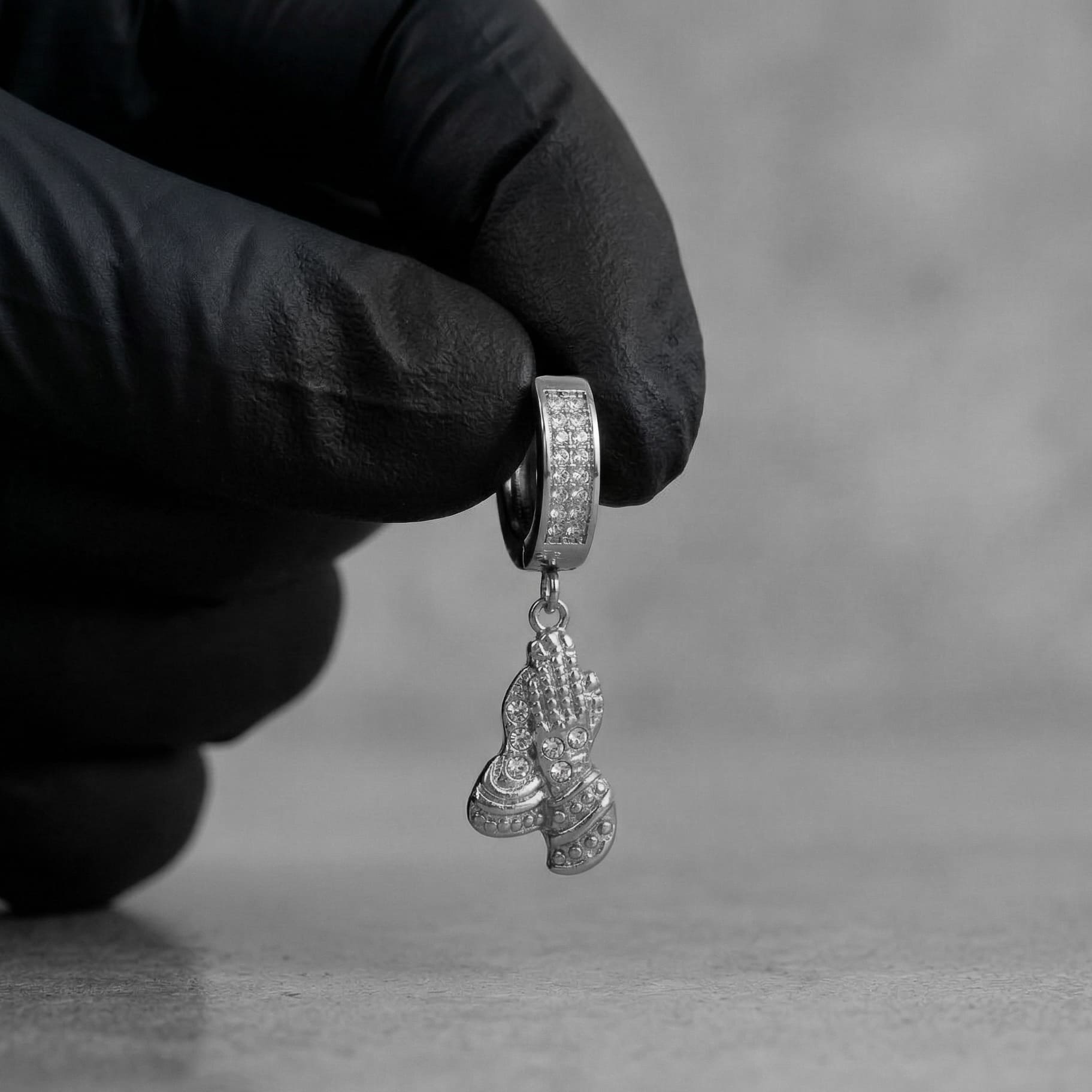 Stainless Steel Hanging Pray Hand Huggie Earrings