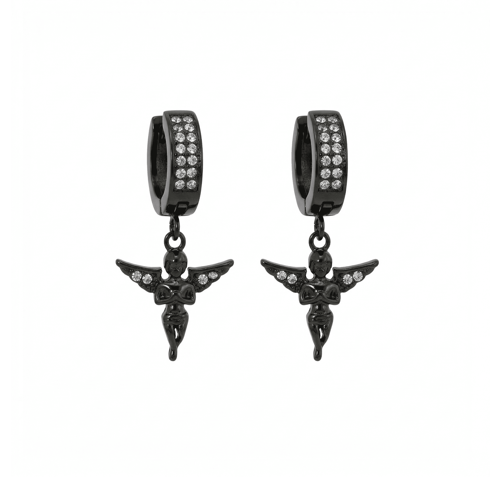 Stainless Steel Hanging Angel Huggie Earrings