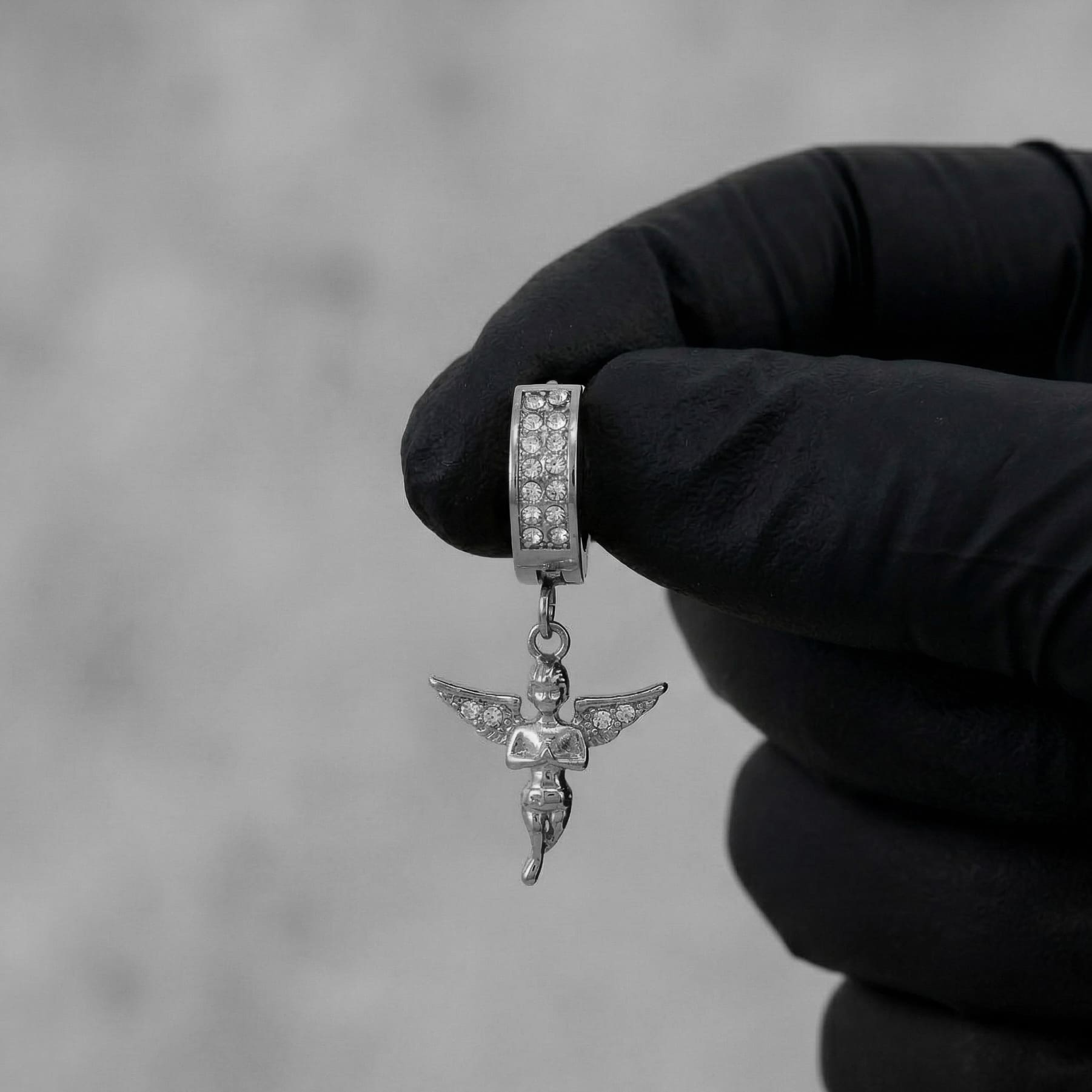 Stainless Steel Hanging Angel Huggie Earrings