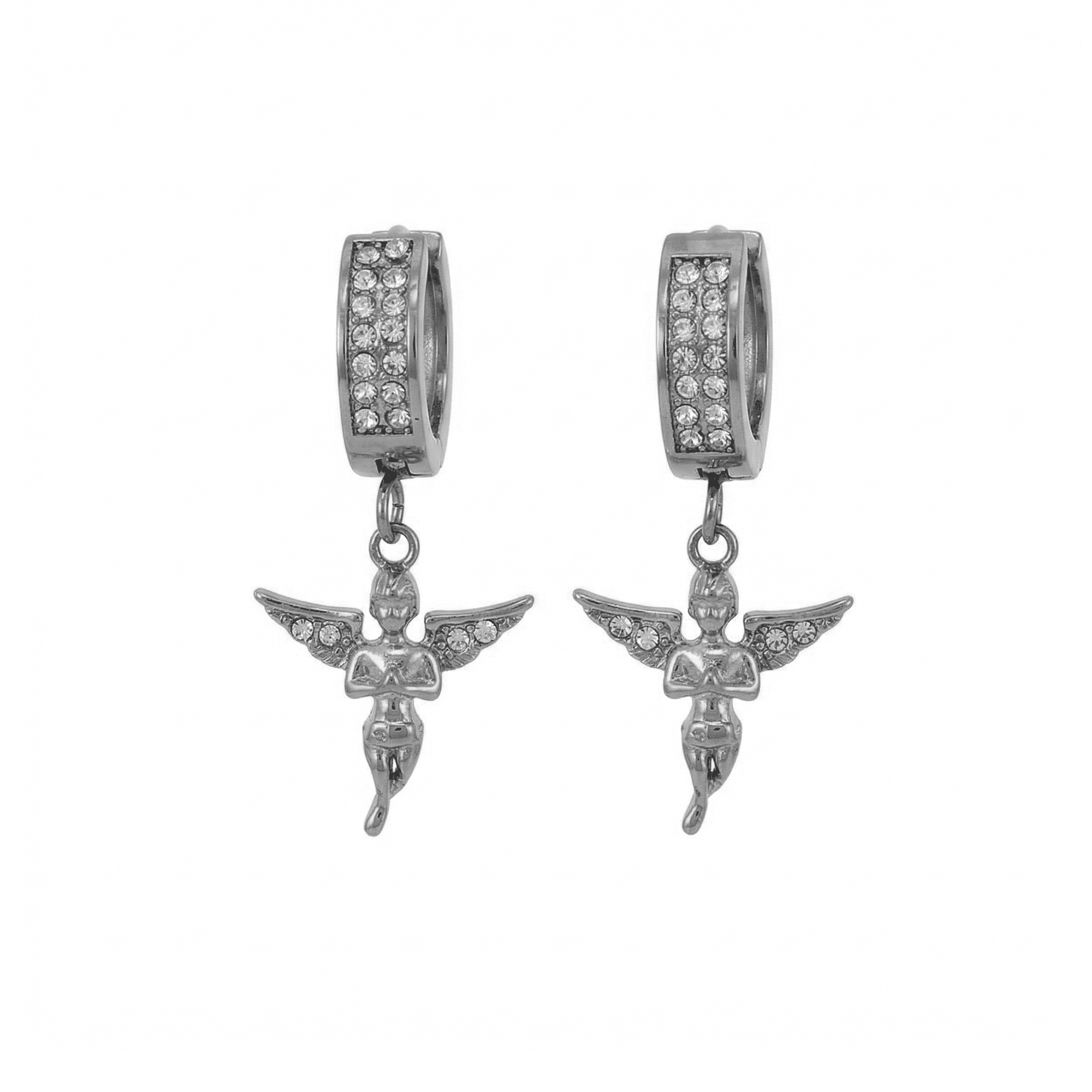 Stainless Steel Hanging Angel Huggie Earrings