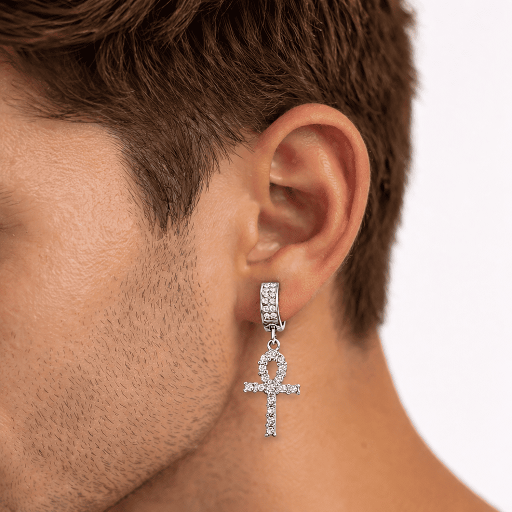 Stainless Steel Hanging Cross Huggie Earrings
