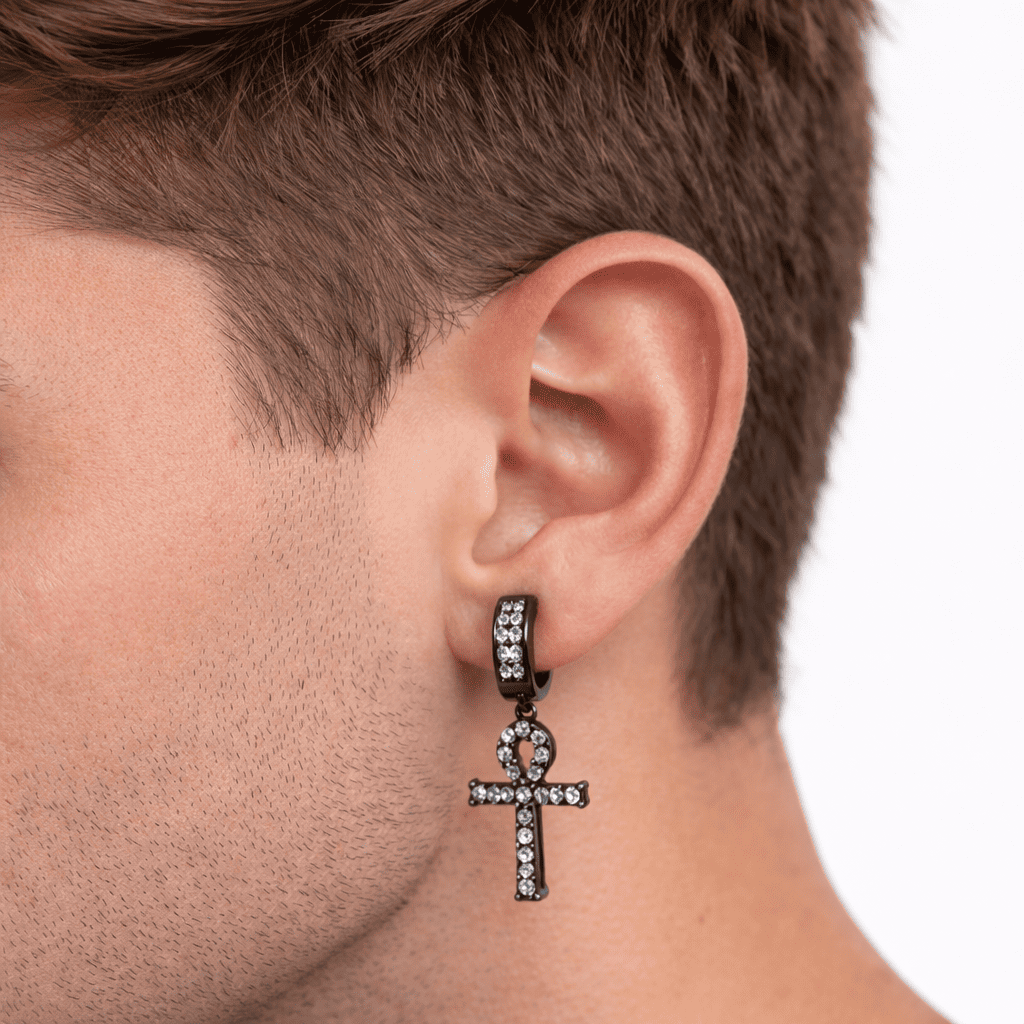 Stainless Steel Hanging Cross Huggie Earrings