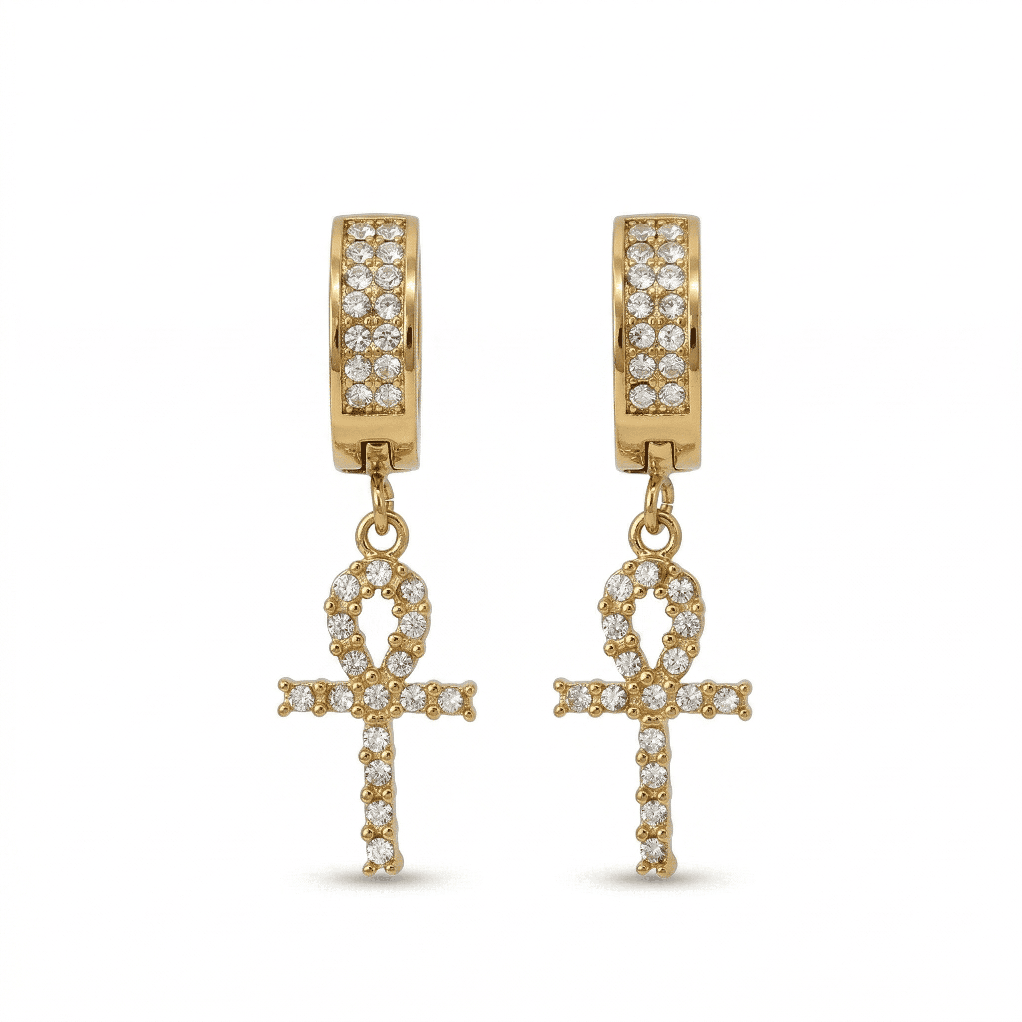 Stainless Steel Hanging Cross Huggie Earrings