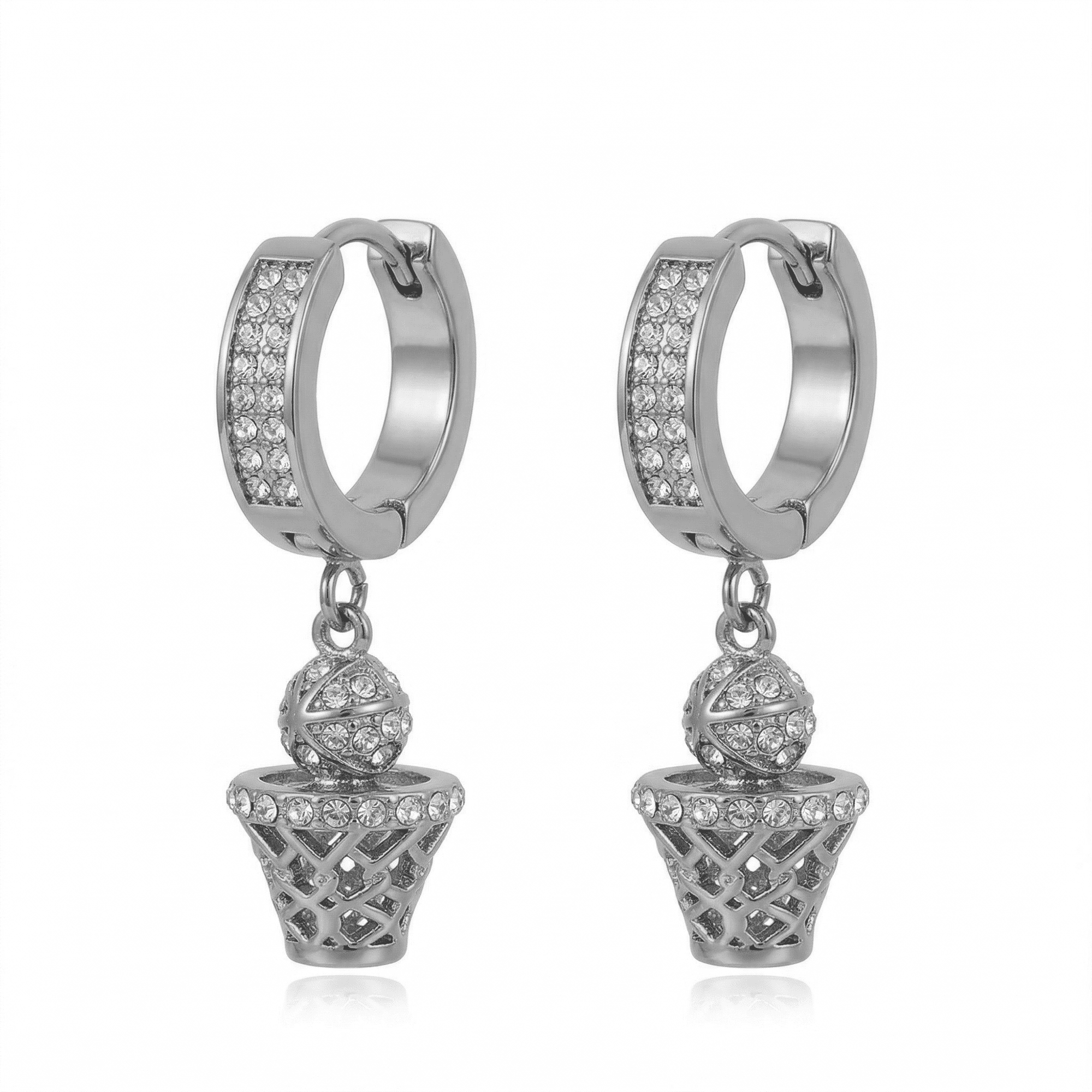 Stainless Steel Hanging Huggie Earrings - Sports Design
