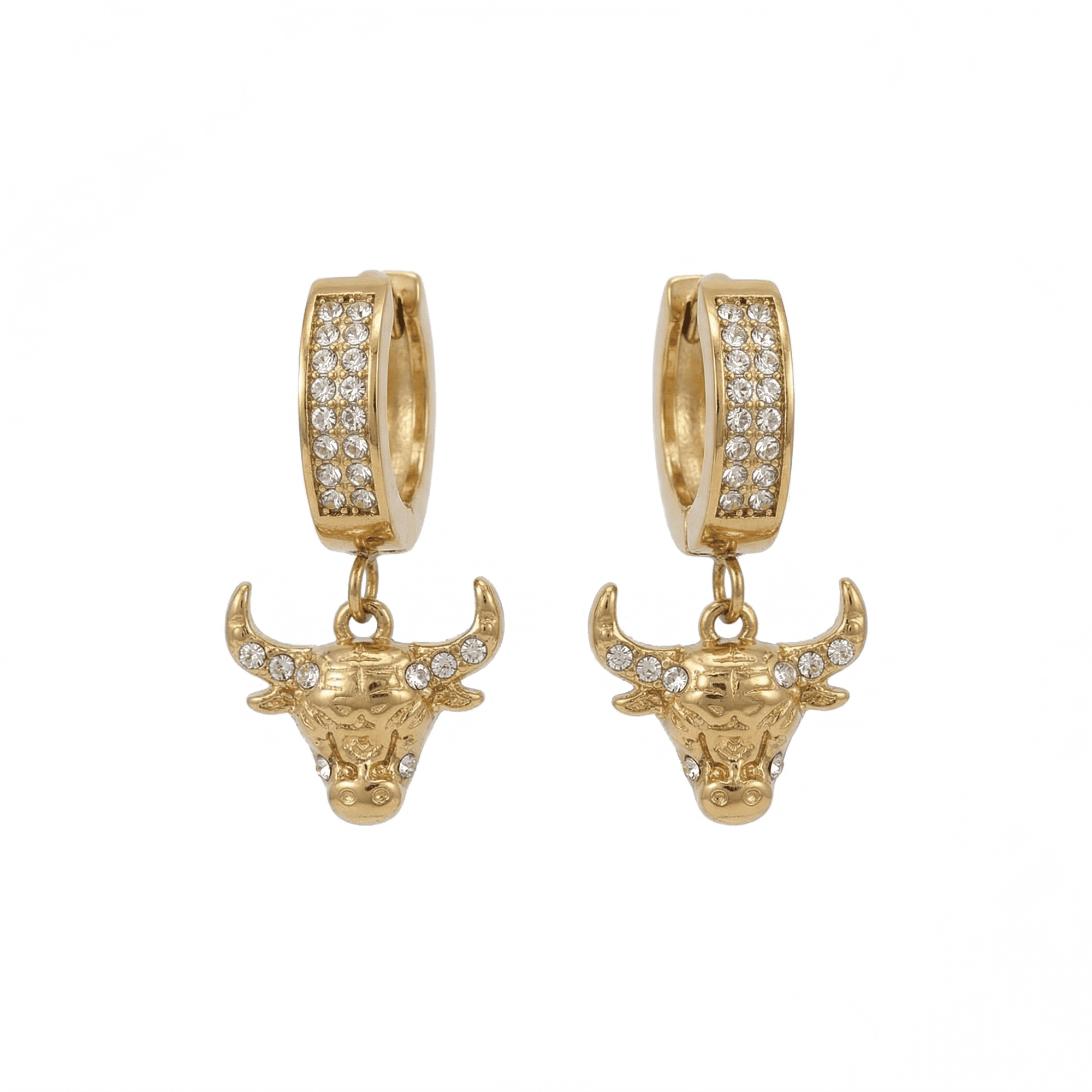 Stainless Steel Hanging Huggie Earrings - Animal Head Design