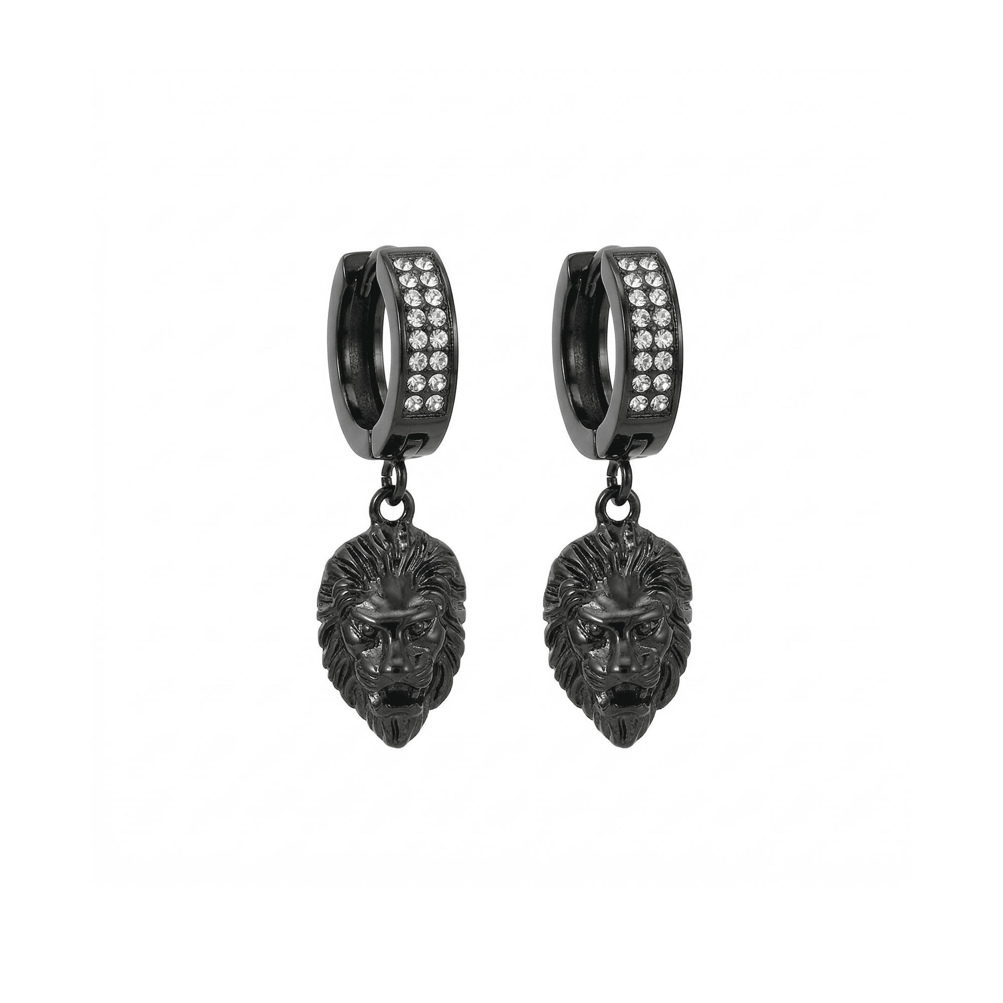 Stainless Steel Hanging Huggie Earrings - Animal Head Design