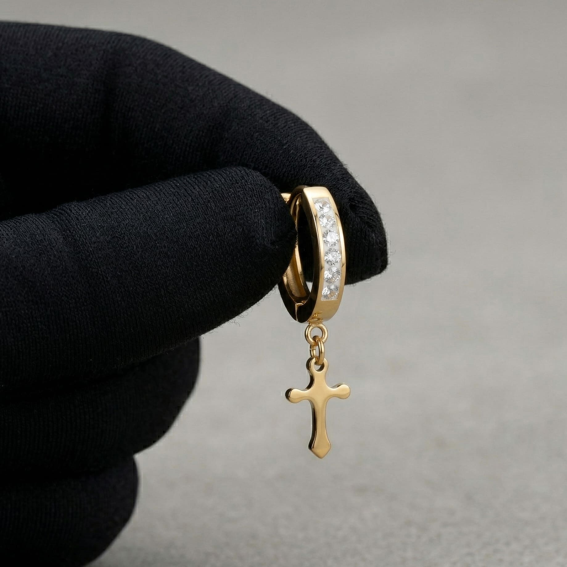 Stainless Steel Hanging Cross Huggie Earrings