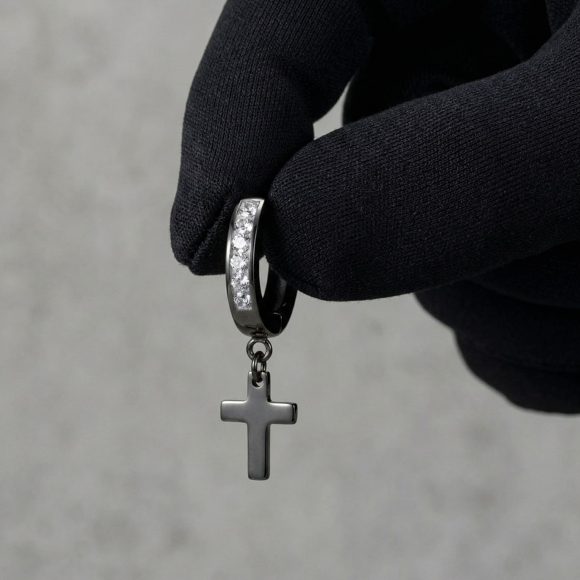 Stainless Steel Hanging Cross Huggie Earrings
