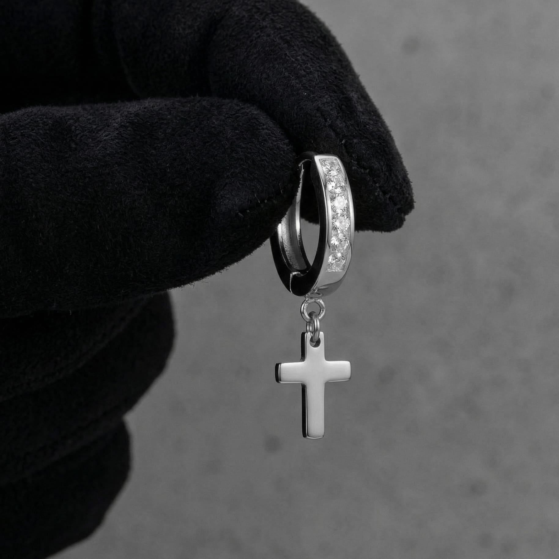 Stainless Steel Hanging Cross Huggie Earrings