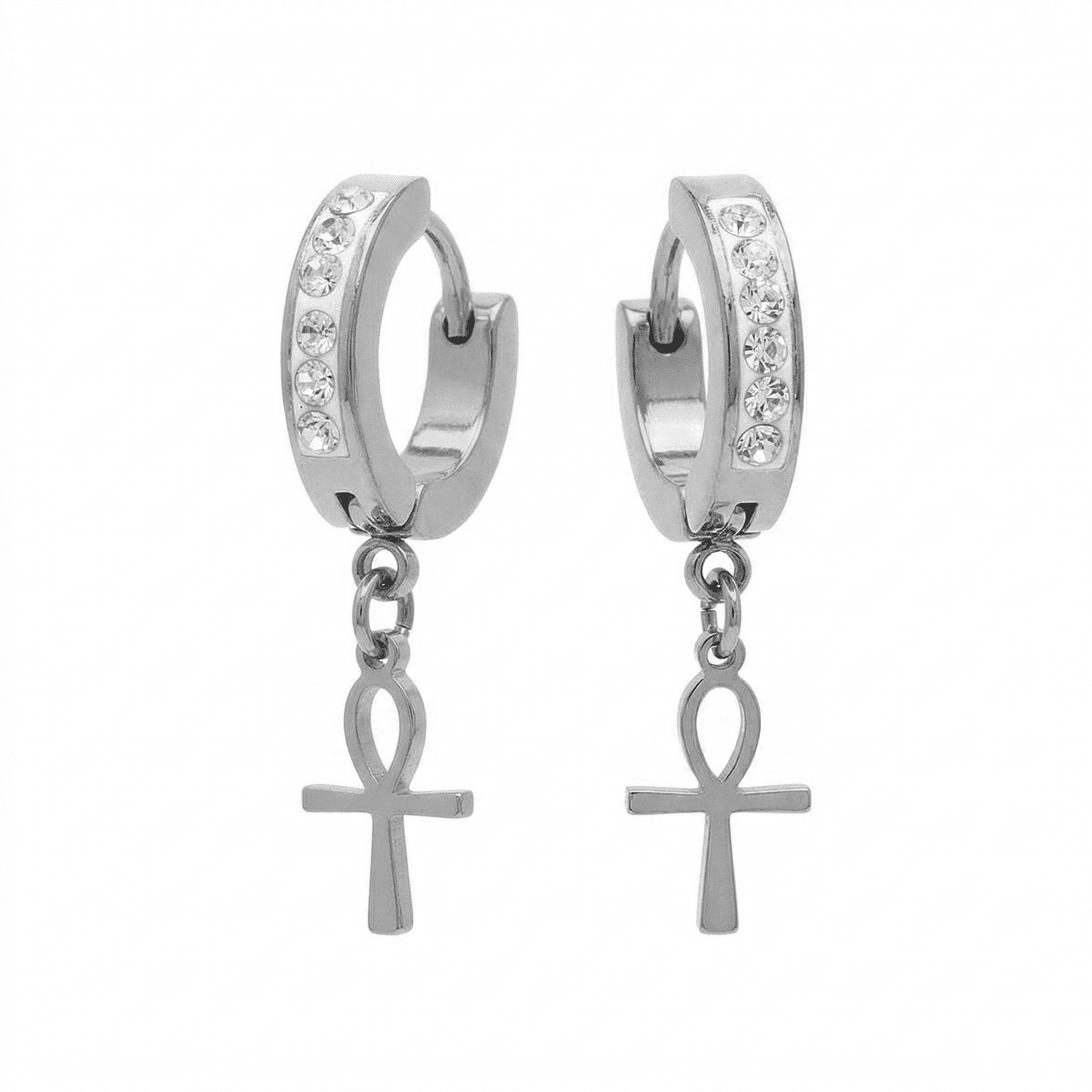 Stainless Steel Hanging Cross Huggie Earrings