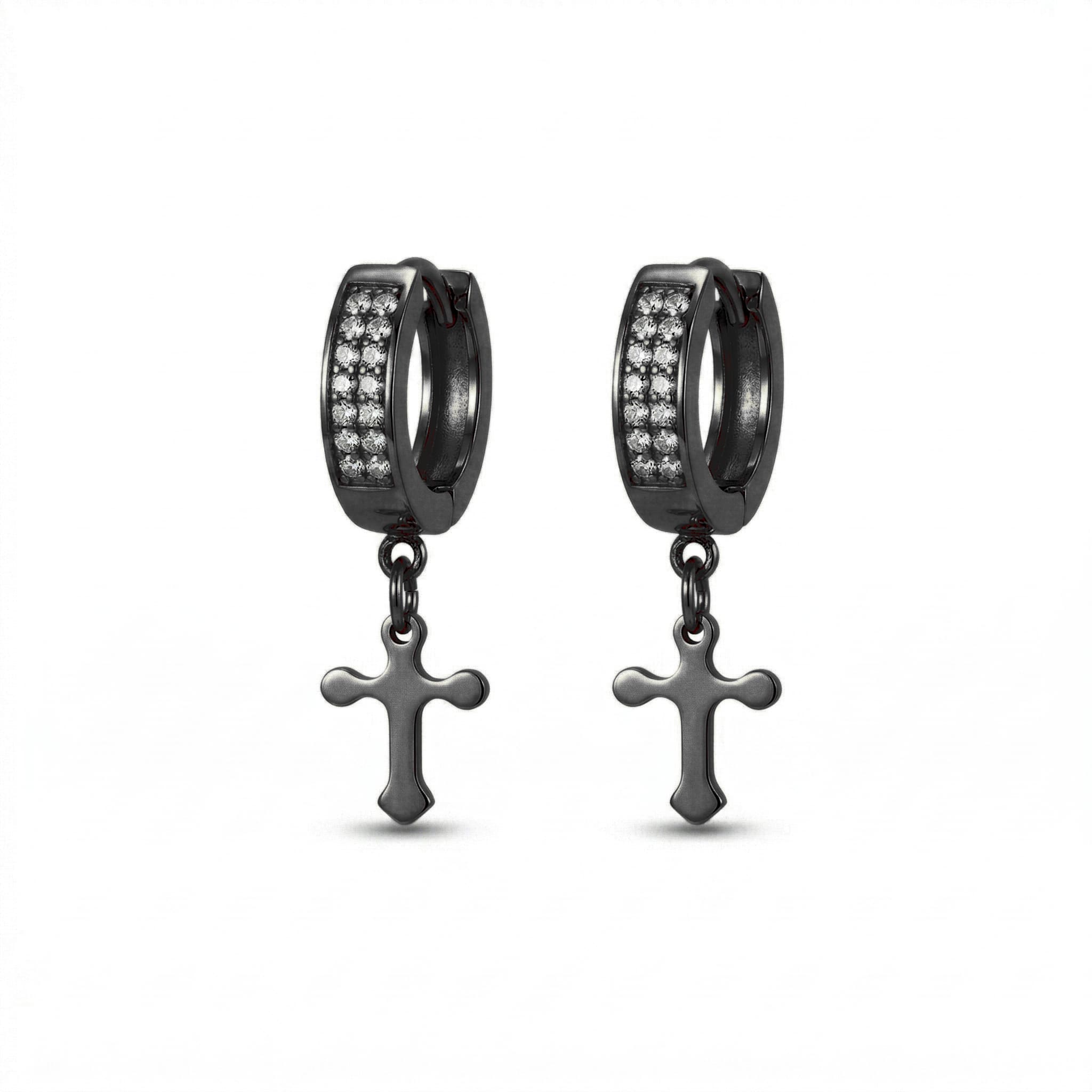 Stainless Steel Hanging Cross Huggie Earrings