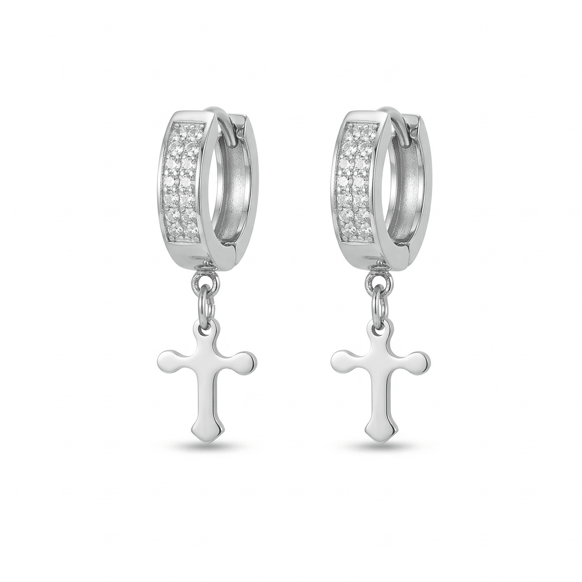 Stainless Steel Hanging Cross Huggie Earrings