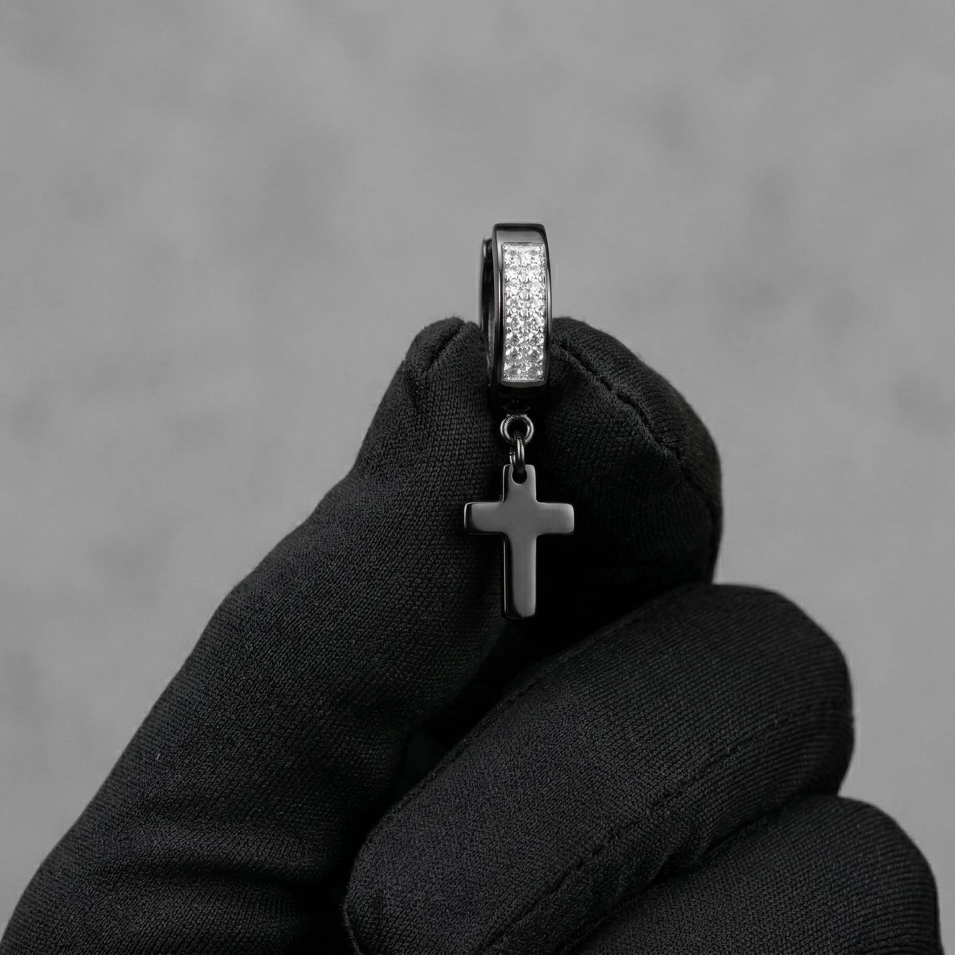 Stainless Steel Hanging Cross Huggie Earrings