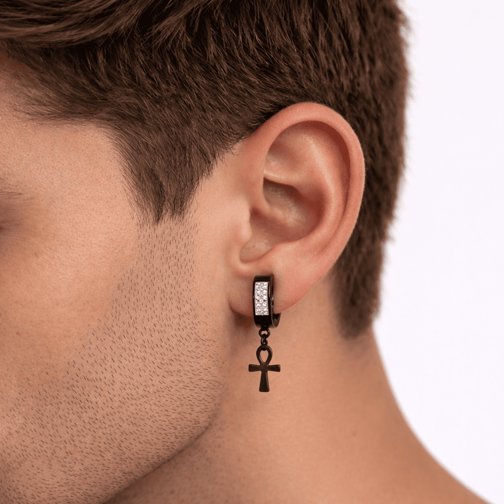 Stainless Steel Hanging Cross Huggie Earrings