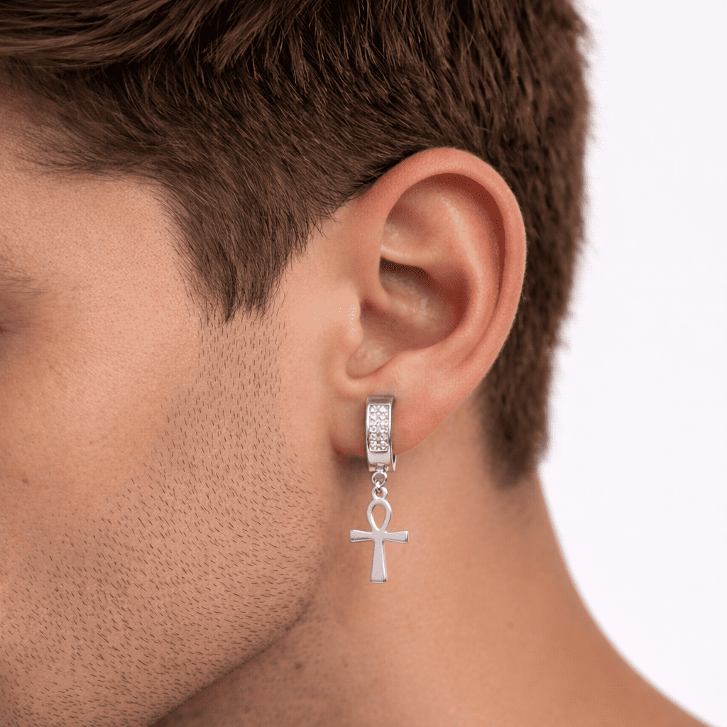 Stainless Steel Hanging Cross Huggie Earrings