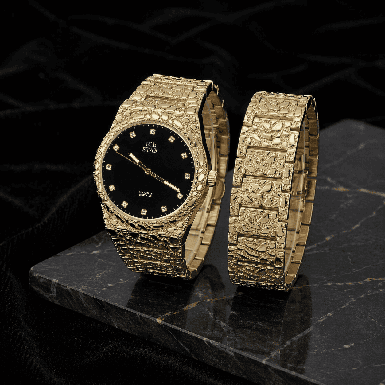 Men's 45mm Diamond Accent Nugget Watch & Bracelet Set