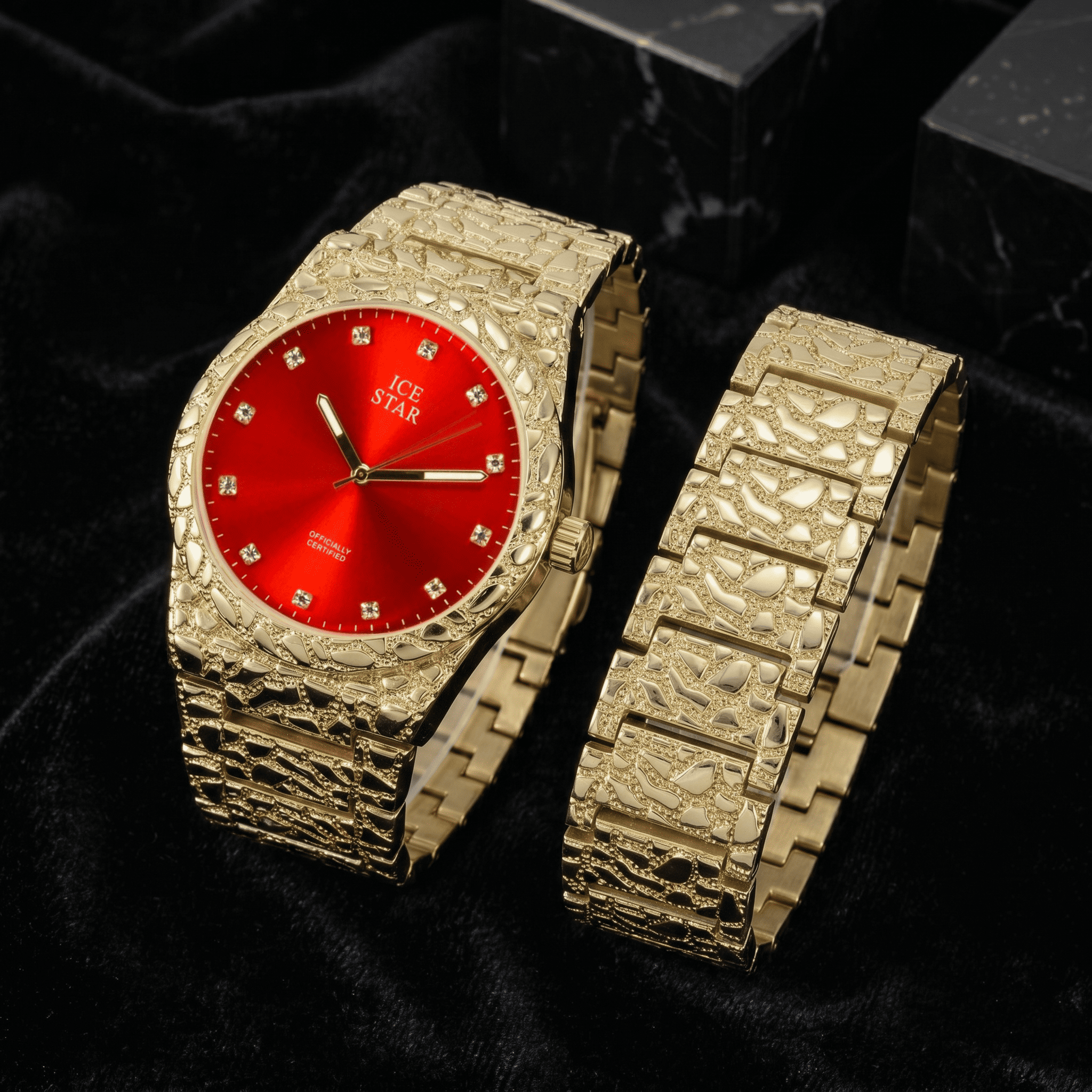 Men's 45mm Diamond Accent Nugget Watch & Bracelet Set