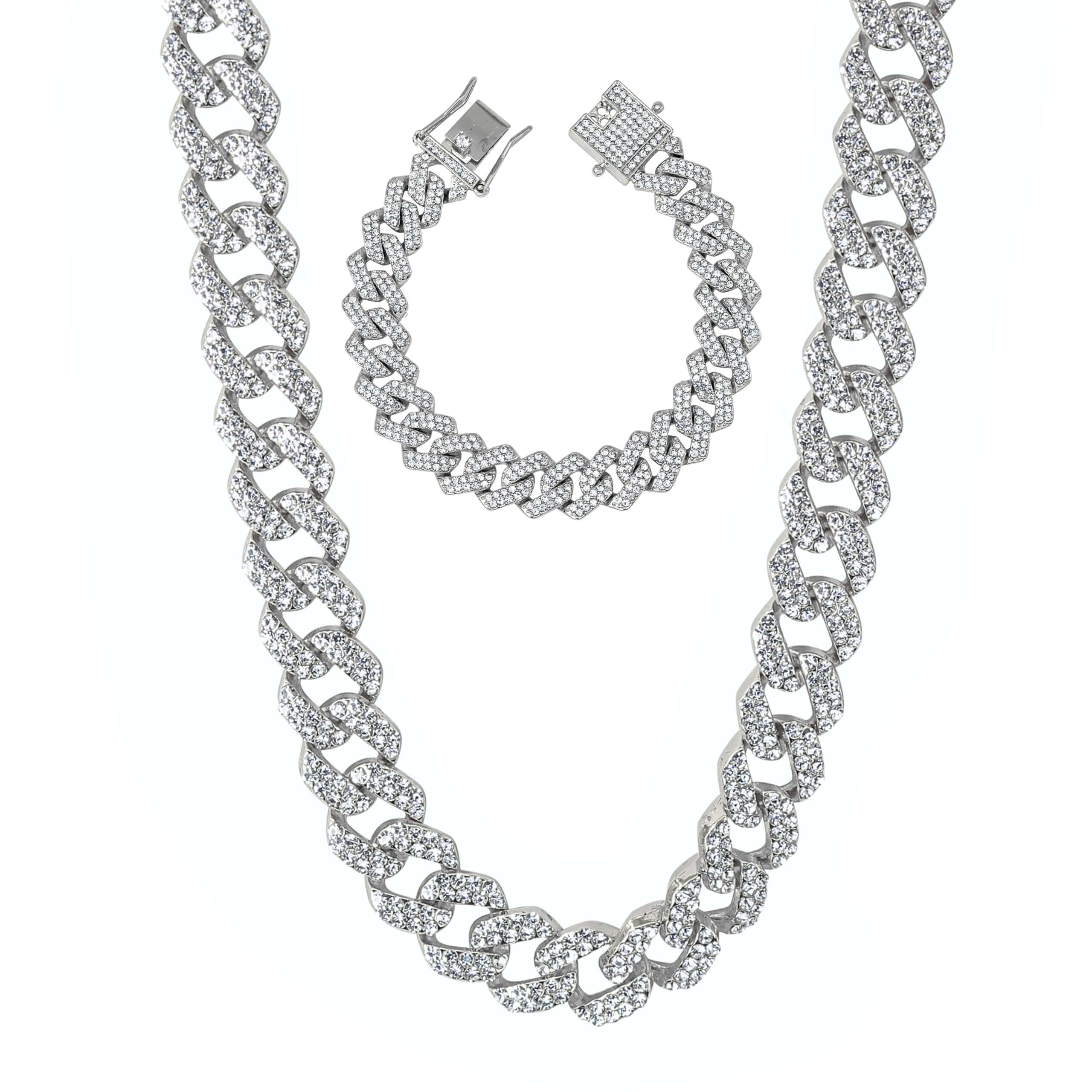 Men's 9mm Iced Out Cuban Link Chain & Bracelet Set