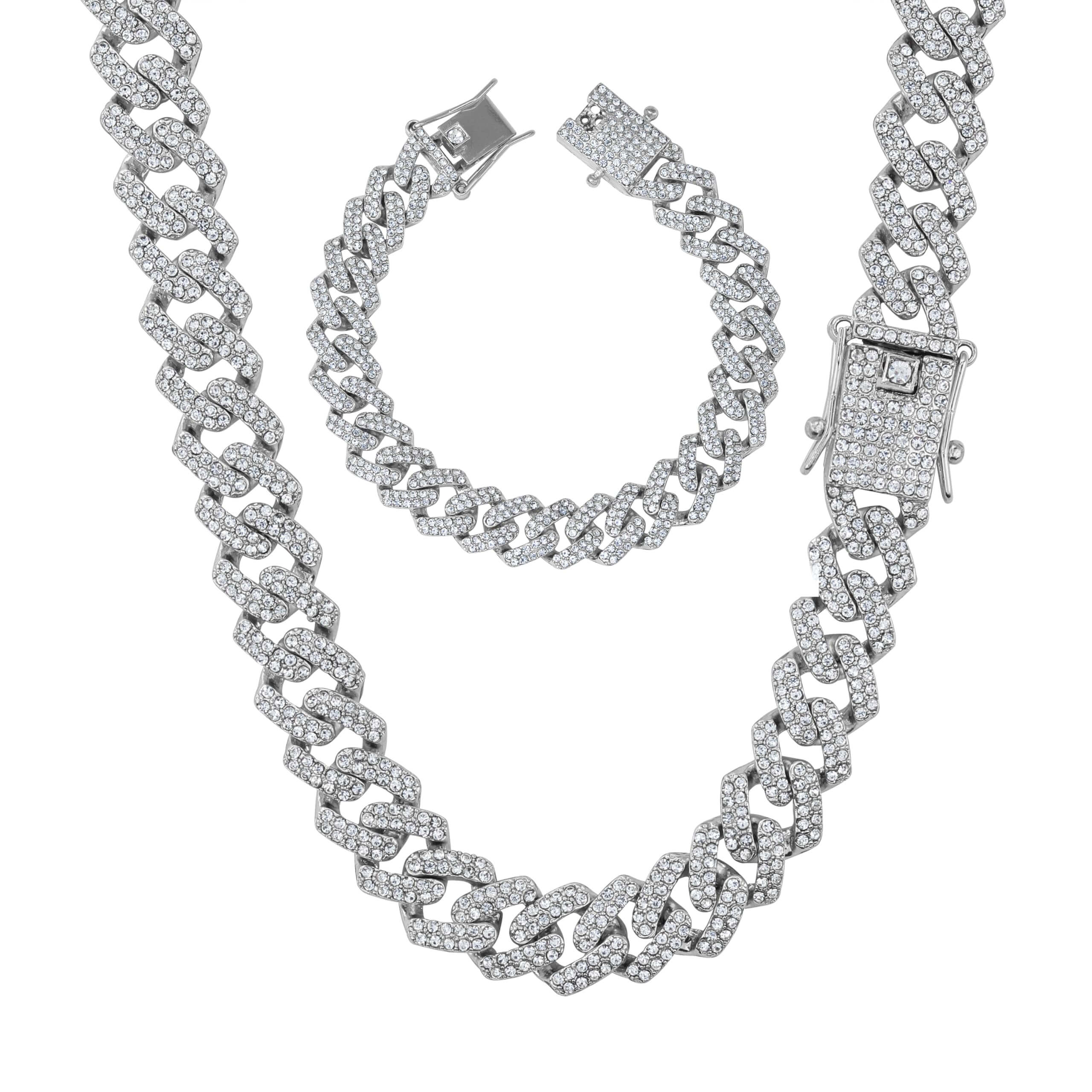 Men's 12mm Iced Out Cuban Link Chain & Bracelet Set