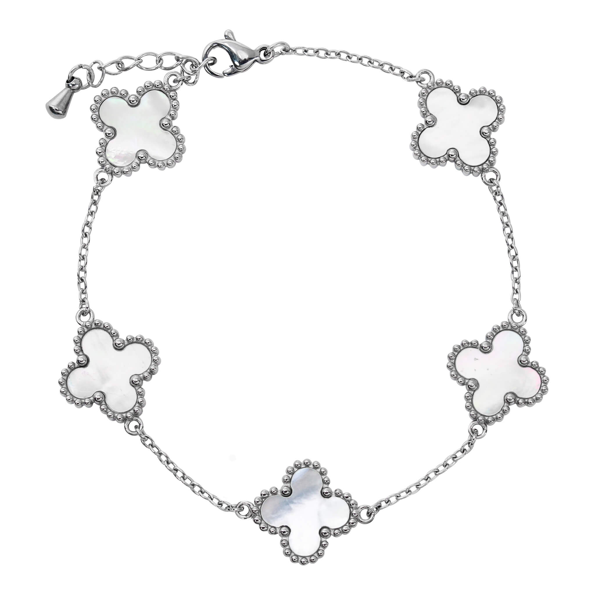 Men's 13mm Silver 4-Leaf Clover Bracelet in Premium Stainless Steel - Double Sided Charms, Water, Heat & Sweat Resistant