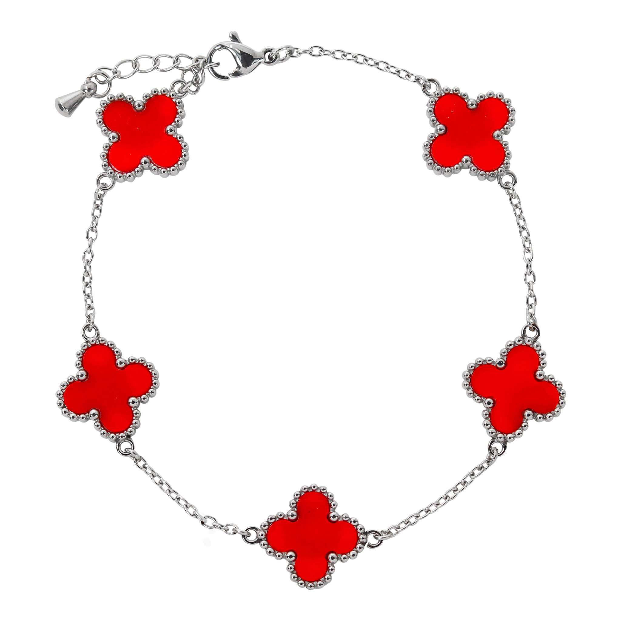 Men's 13mm Silver 4-Leaf Clover Bracelet in Premium Stainless Steel - Double Sided Charms, Water, Heat & Sweat Resistant
