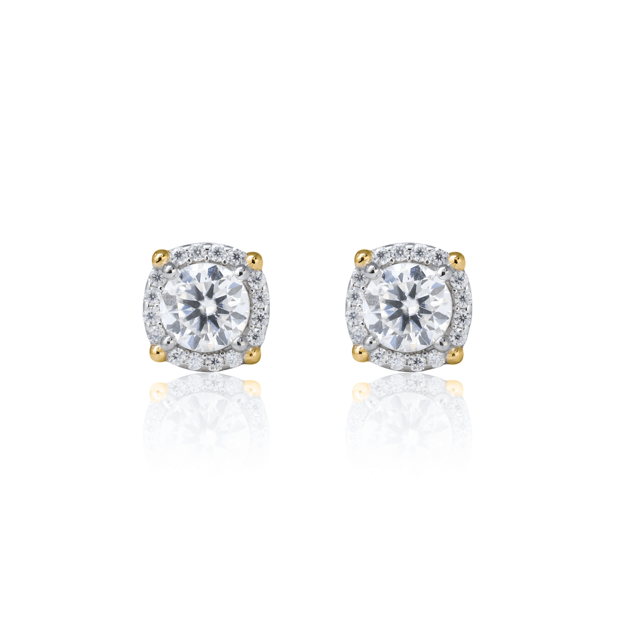 7mm round moissanite cluster earrings with 1.32ct stones in gold.