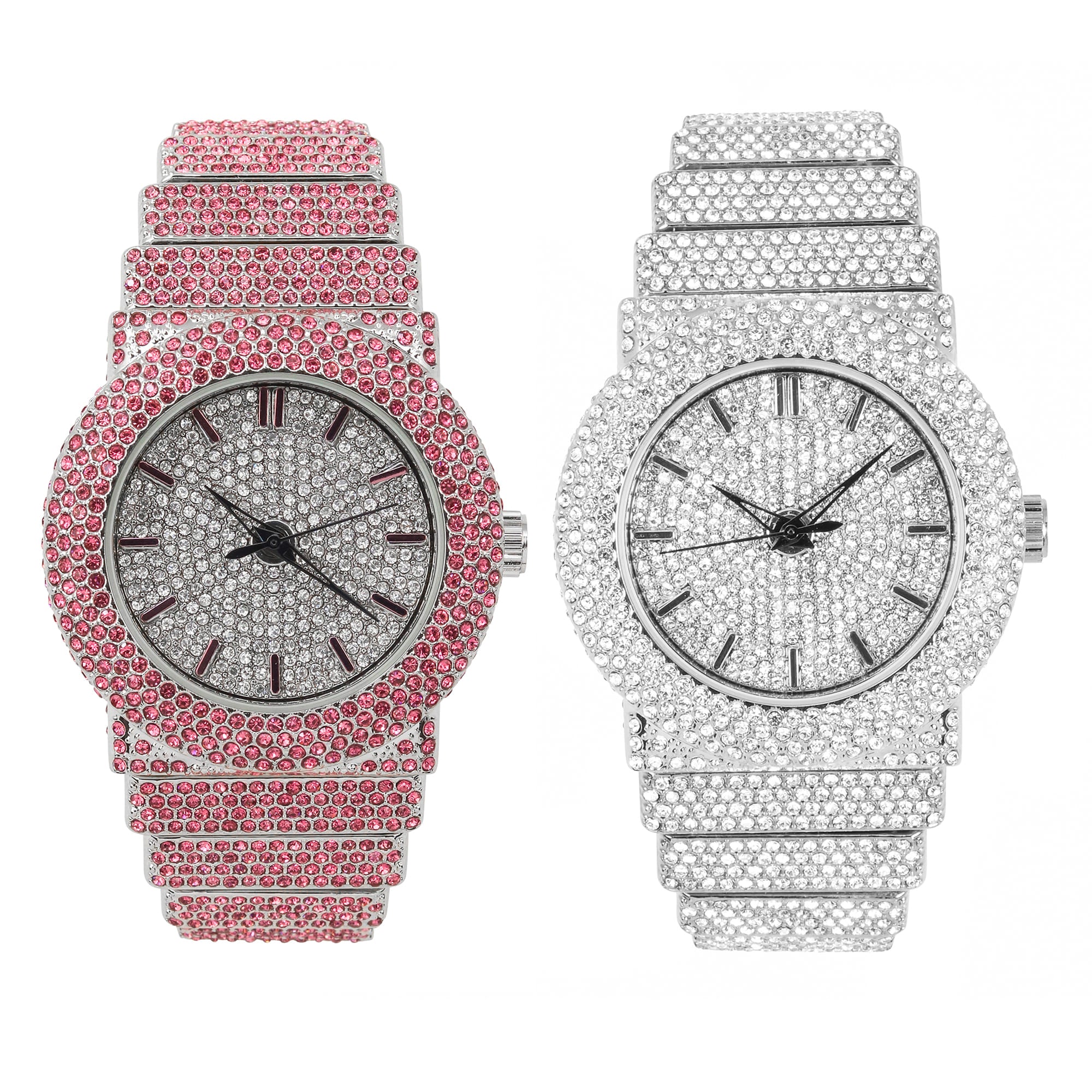 Women’s 40mm Fully Iced Out Diamond Watch - 2 Piece Set