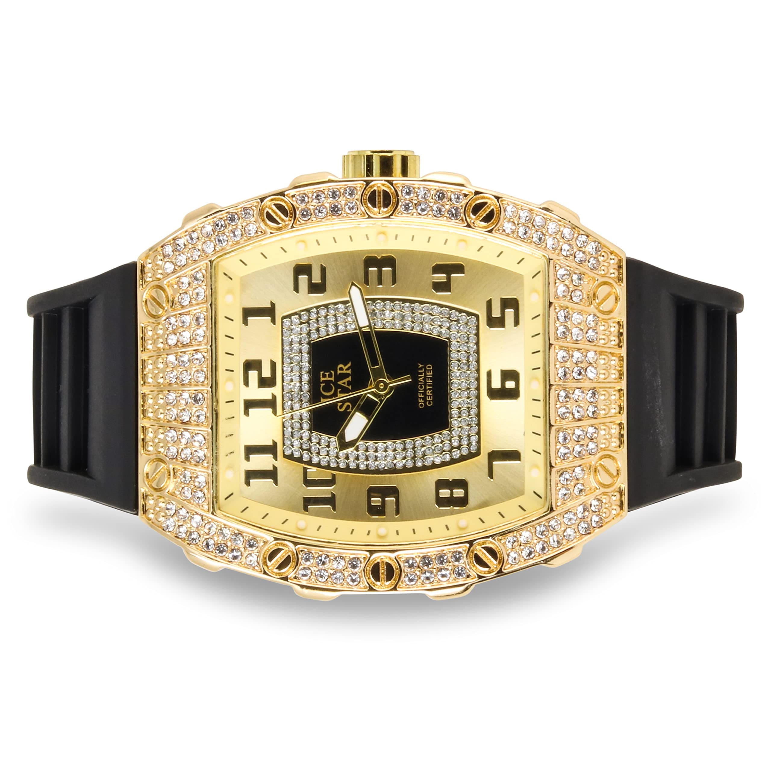 Men’s 41mm Iced Out Tonneau Watch and Cuban Bracelet Set