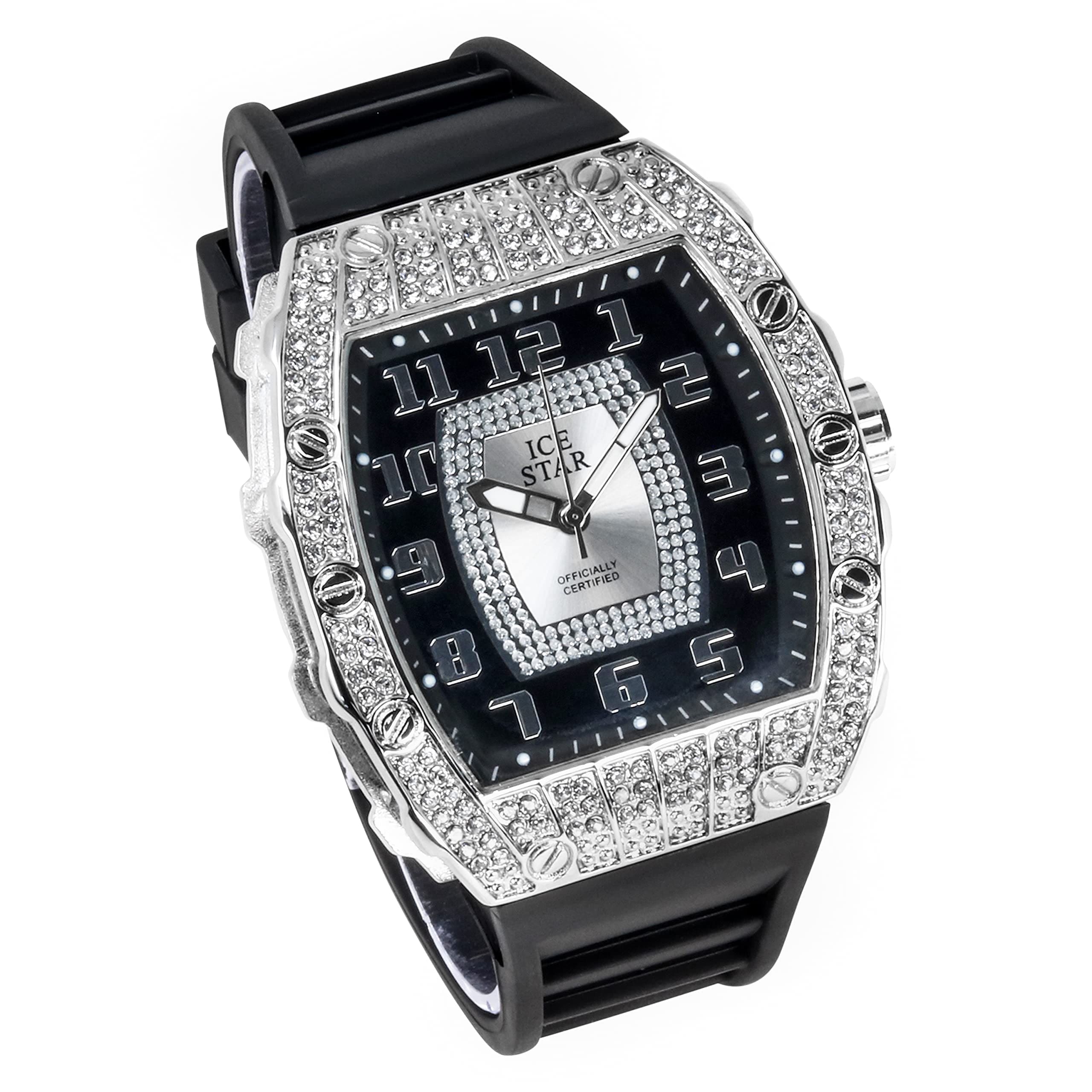 Men’s 41mm Iced Out Tonneau Watch and Cuban Bracelet Set