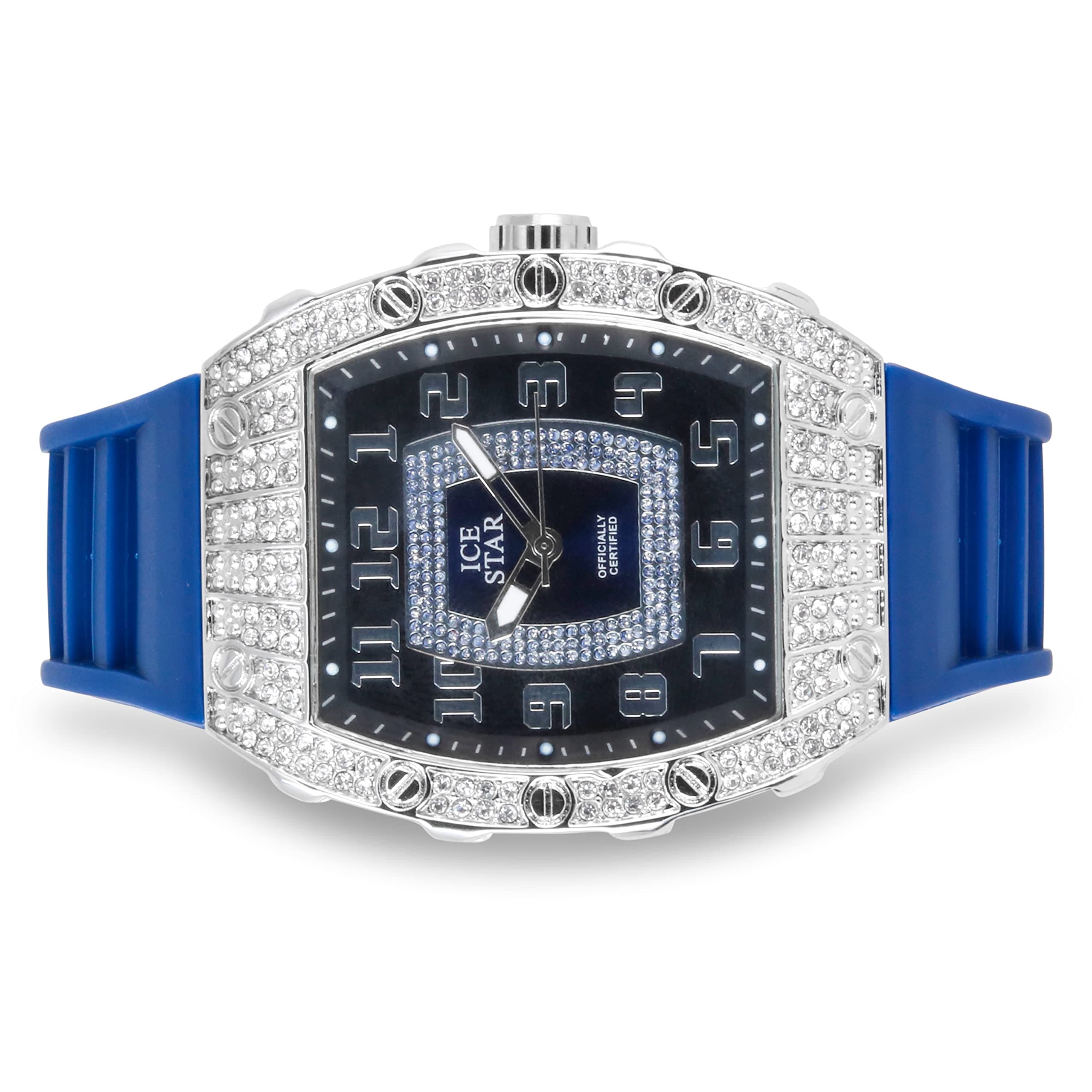 Men’s 41mm Iced Out Tonneau Watch and Cuban Bracelet Set