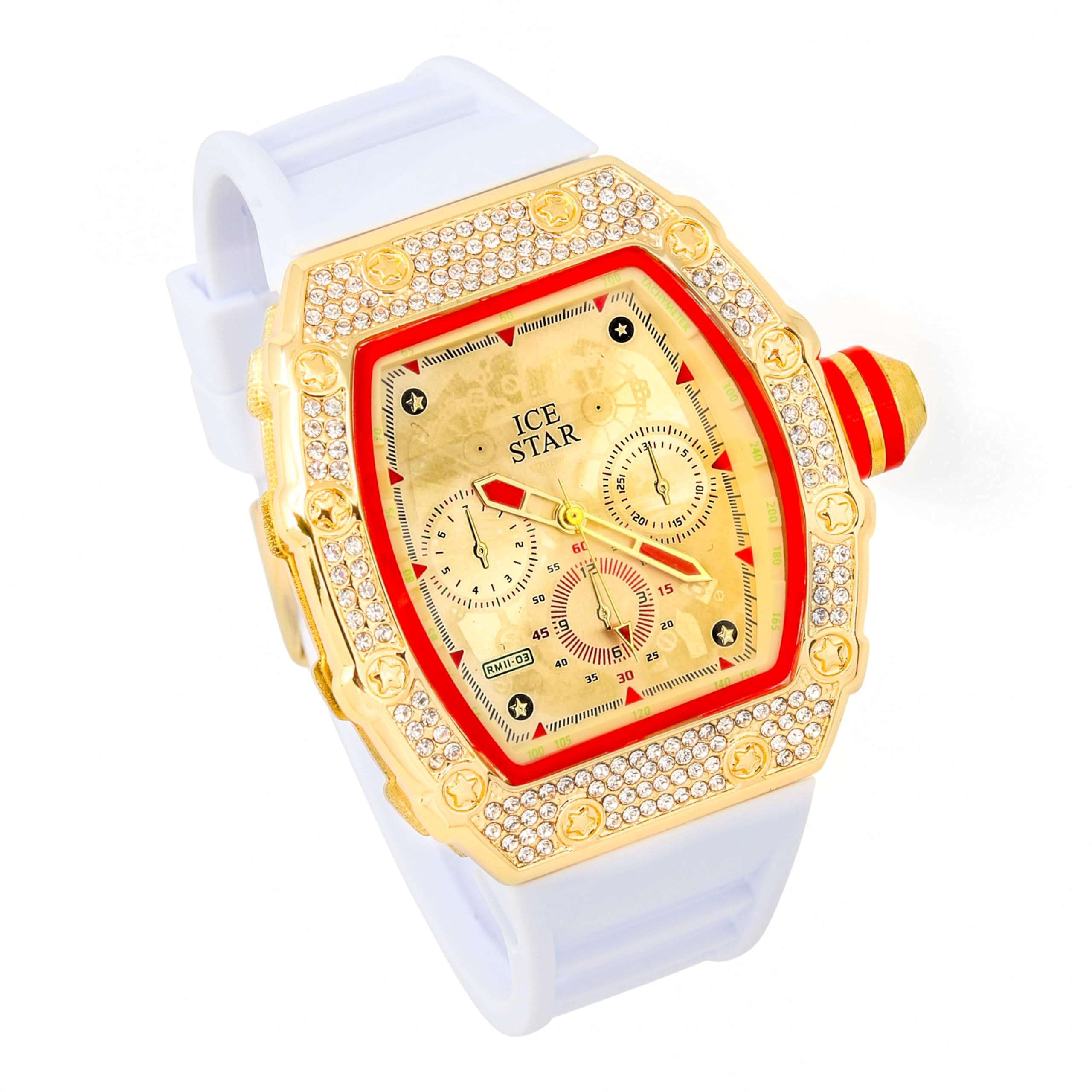 Men's 45mm Iced Out Tonneau Watch and Cuban Bracelet Set