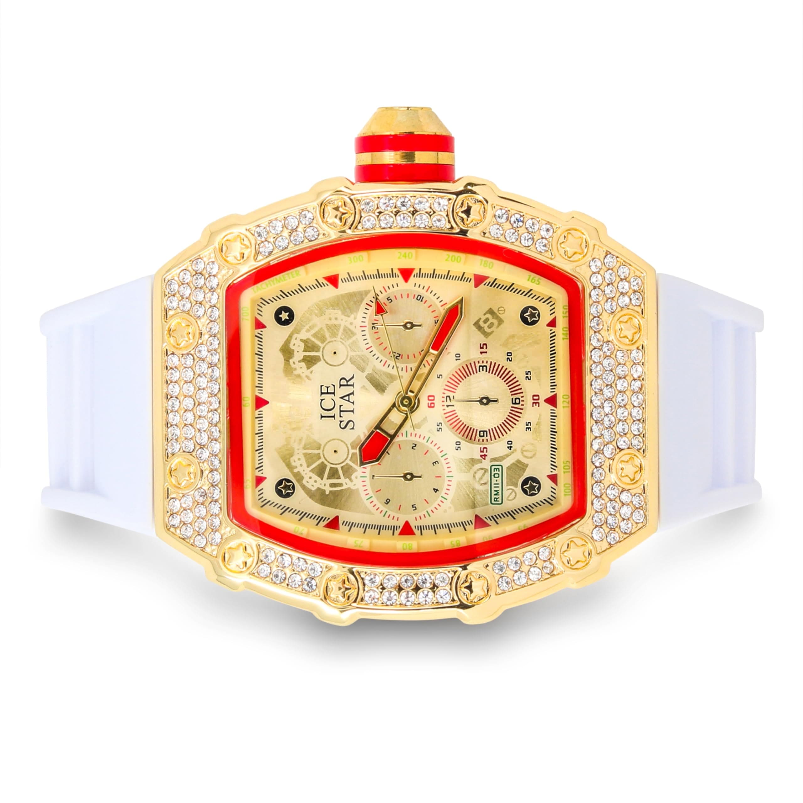 Men's 45mm Iced Out Tonneau Watch and Cuban Bracelet Set