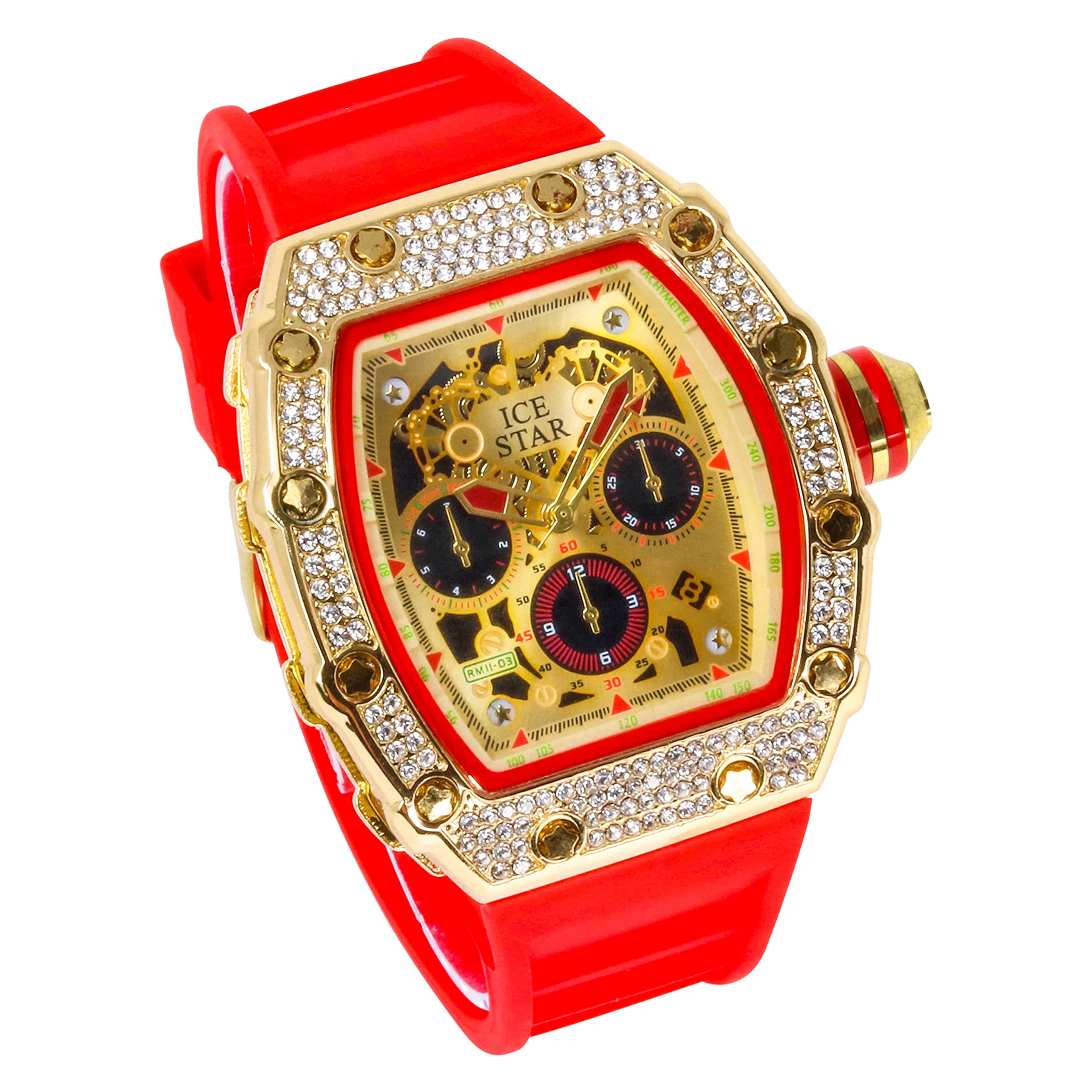 Men's 45mm Iced Out Tonneau Watch and Cuban Bracelet Set