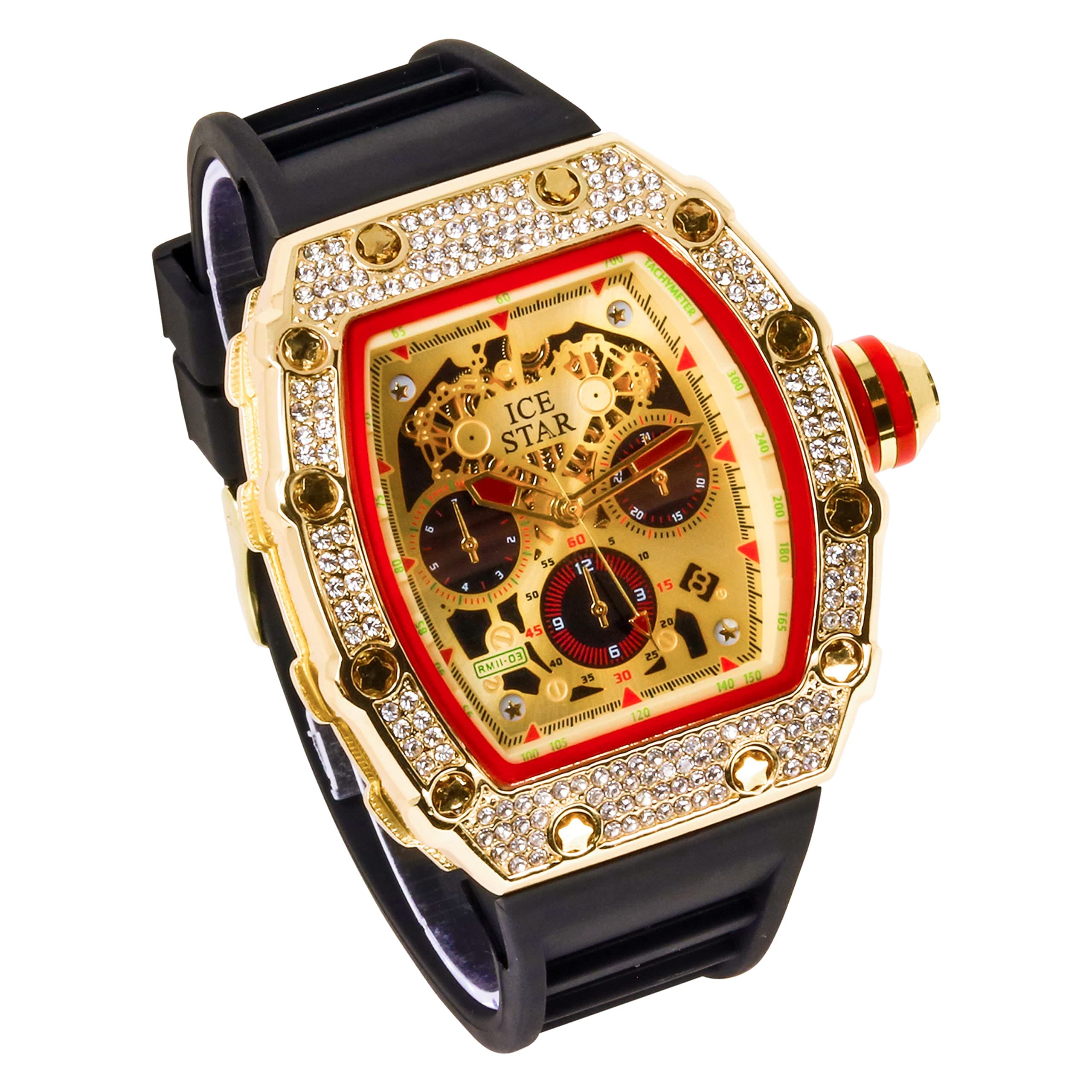 Men's 45mm Iced Out Tonneau Watch and Cuban Bracelet Set