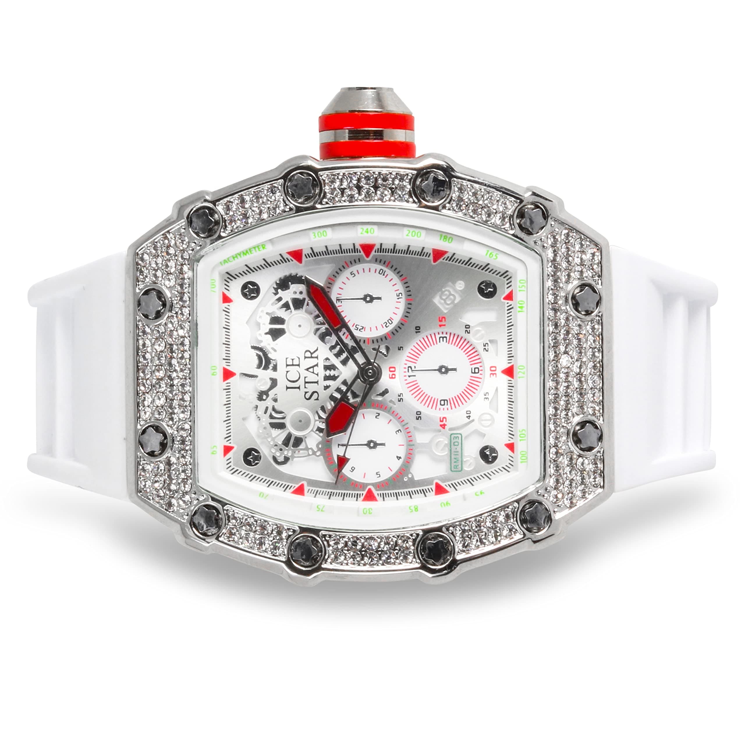 Men's 45mm Iced Out Tonneau Watch and Cuban Bracelet Set