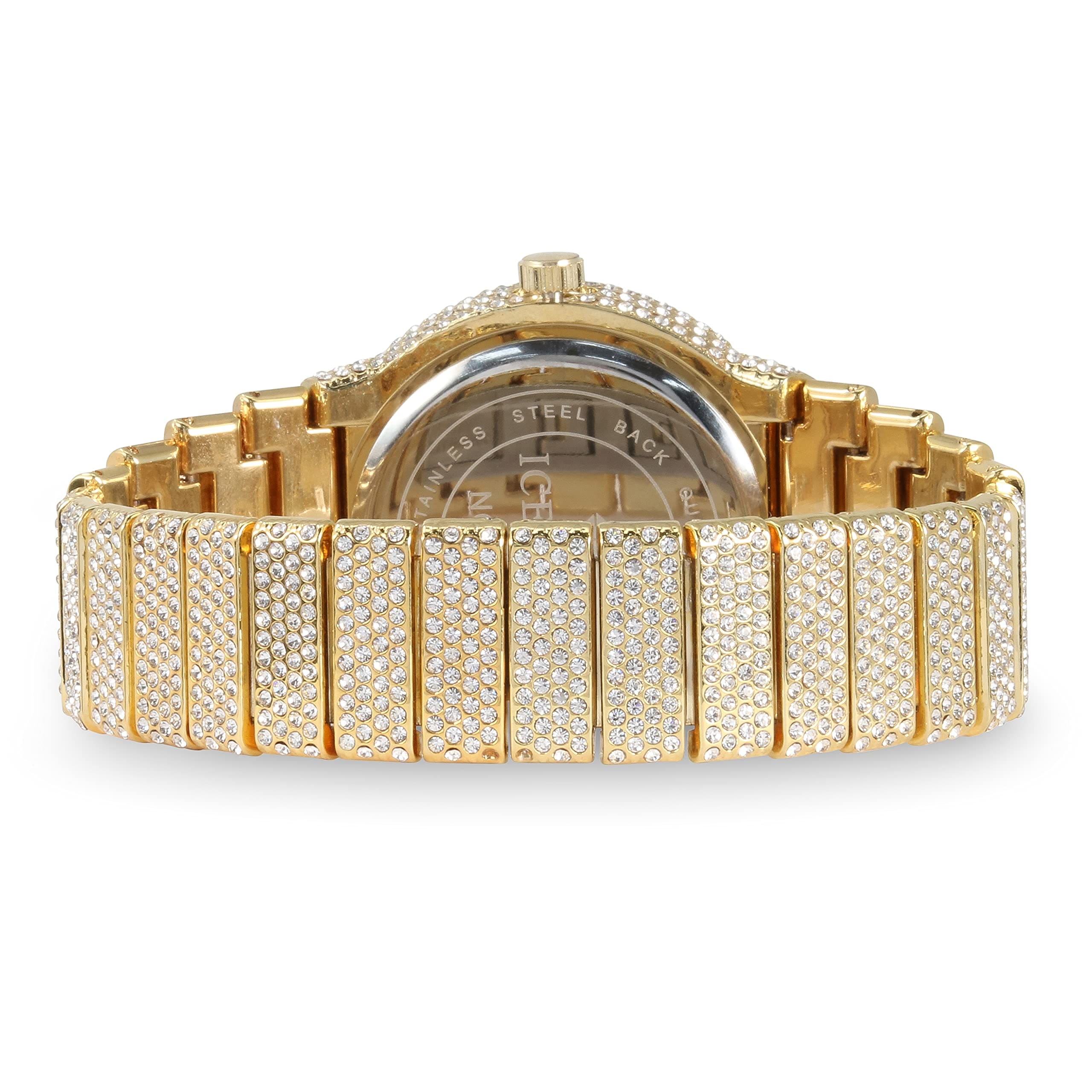 Men's 46mm Iced Out Round Watch and Cuban Link Bracelet Set