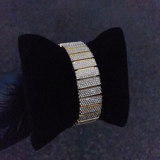 Gold diamond bracelet from Men's 46mm Luxury Watch Set featuring staggered iced links.