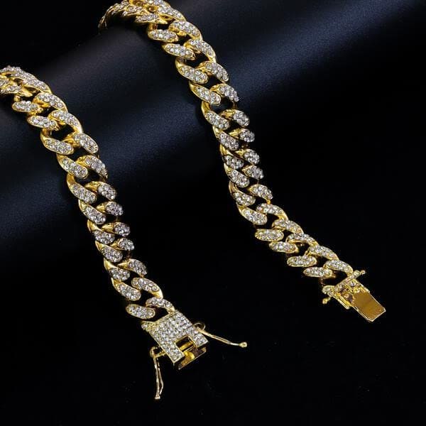 Men's 45mm Iced Out Roman Dial Watch and Cuban Chain Set