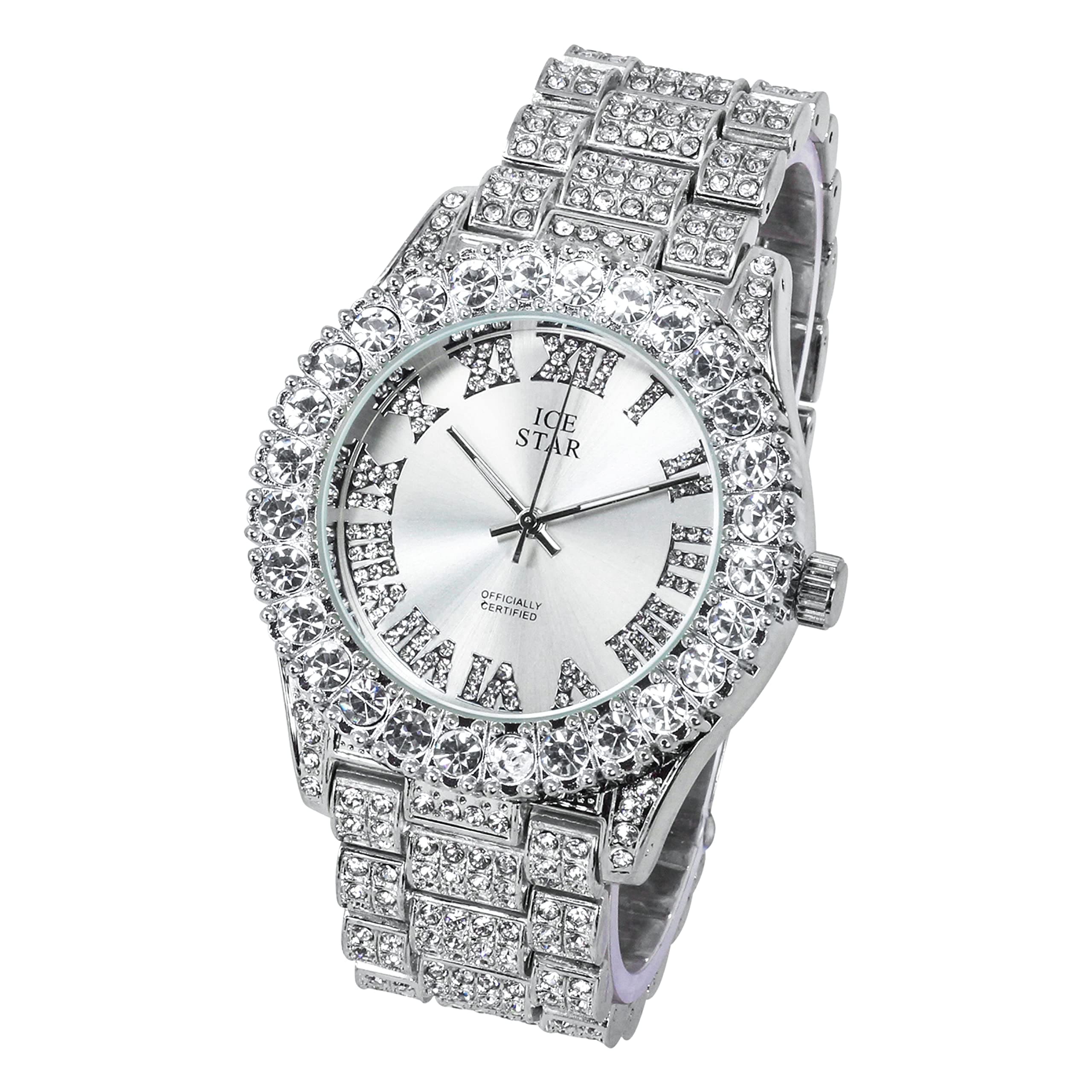 Women's 44mm Iced Out Solitaire Watch and Chain Set