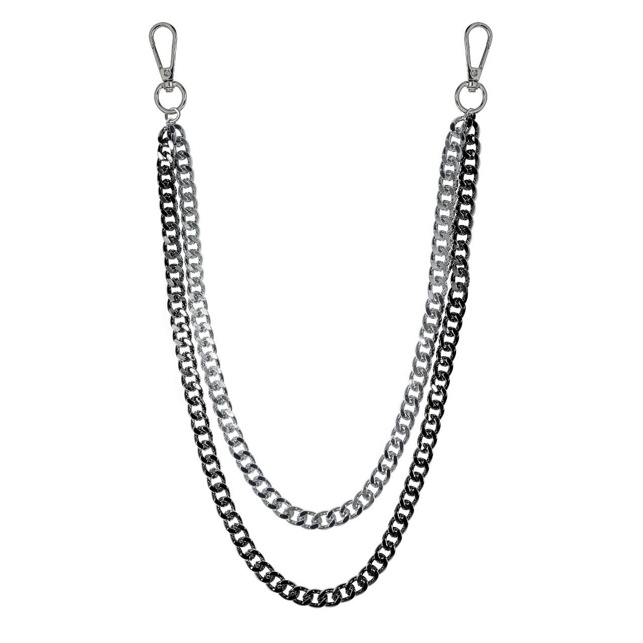 Two-tone silver and black Duo Cuban Chain Link Pant Chain with layered metal curb links.