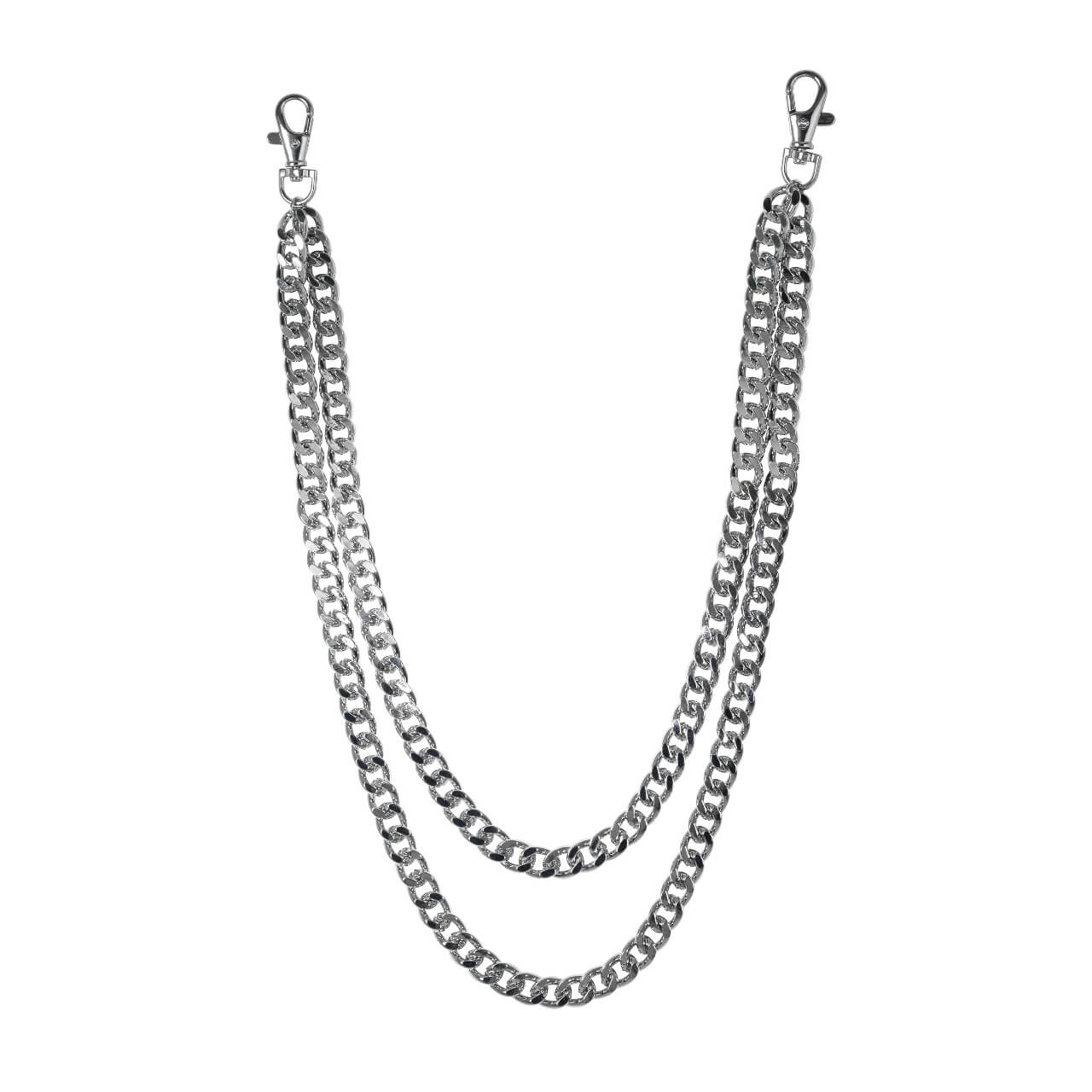 Silver Duo Cuban Chain Link Pant Chain with two layered curb chains and lobster clasps.