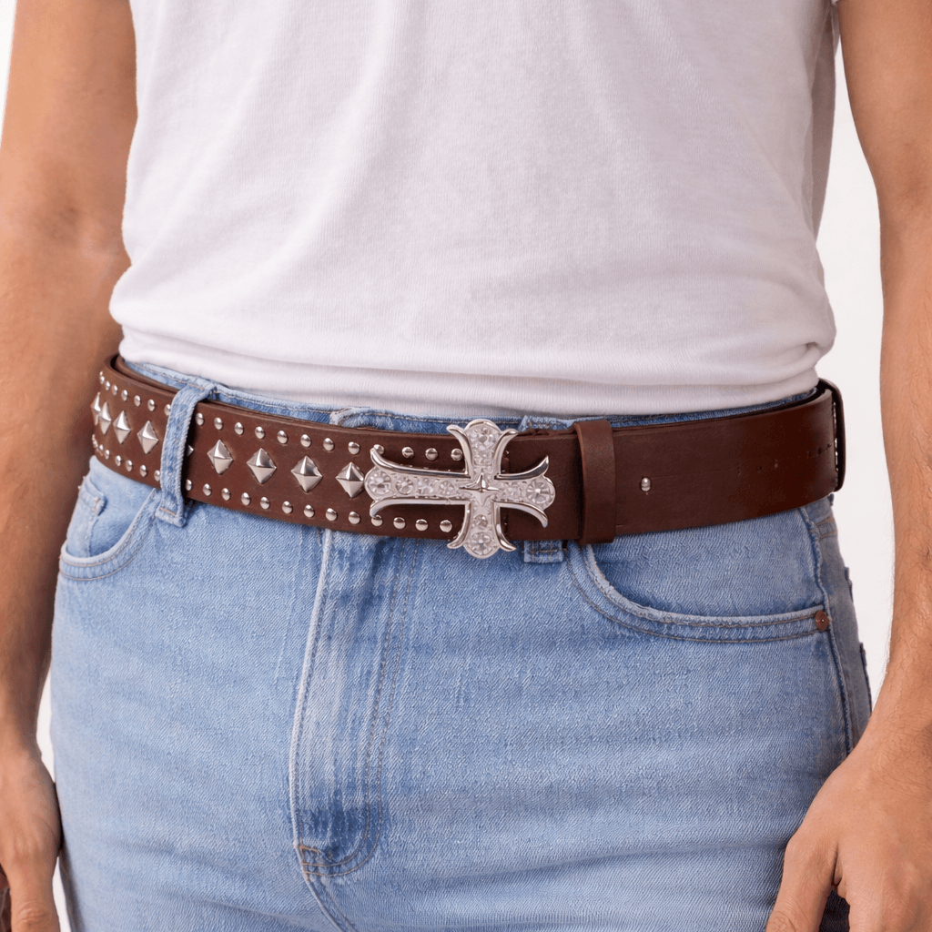 Iced Out Cross Studded Belt – Faux Leather