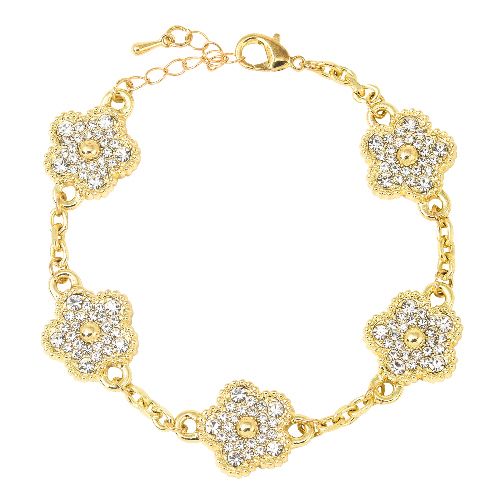 Ladies Iced Clover Bracelet - 16mm Double-Sided Charms