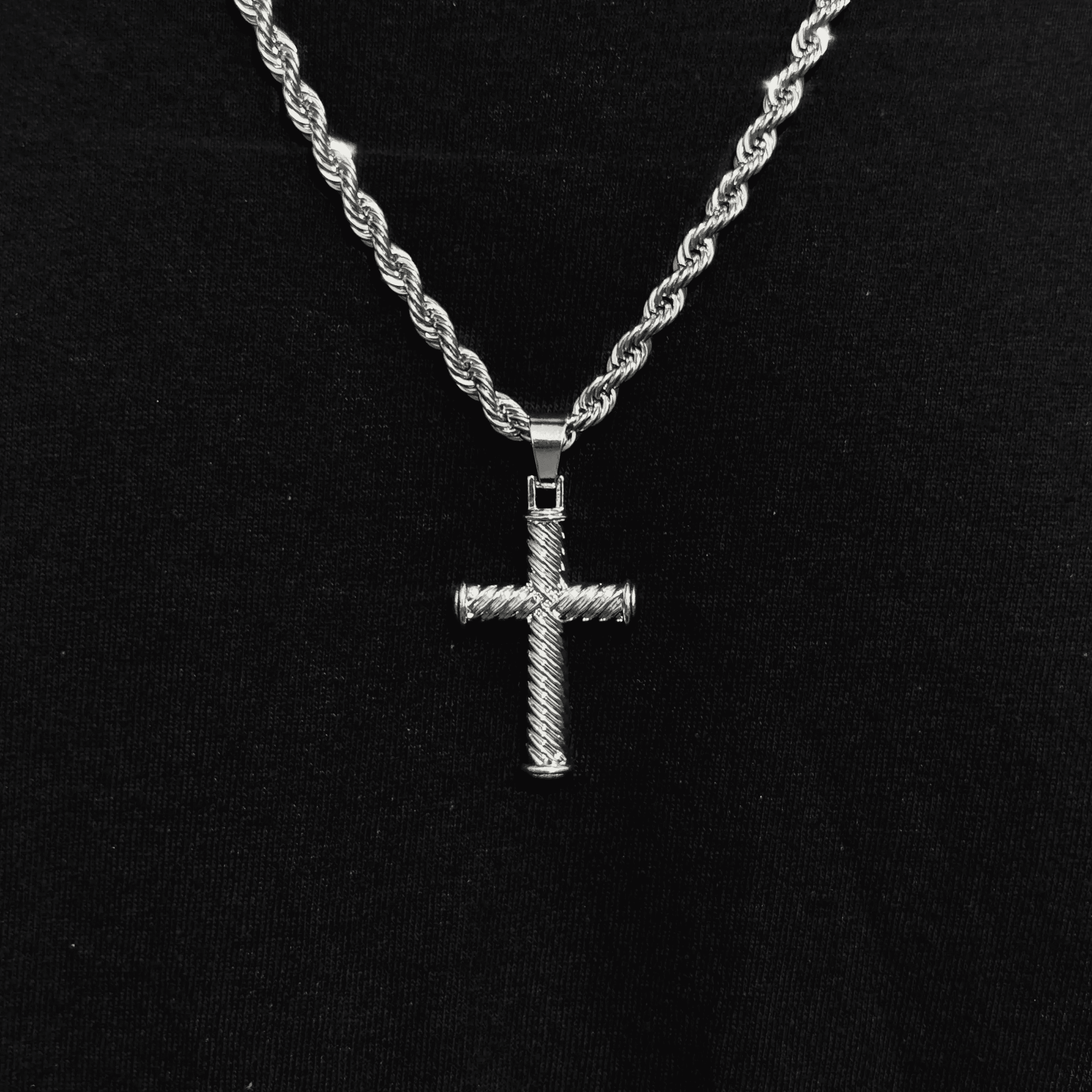 Men's Solid Cable Cross Pendant with 4mm Rope Necklace