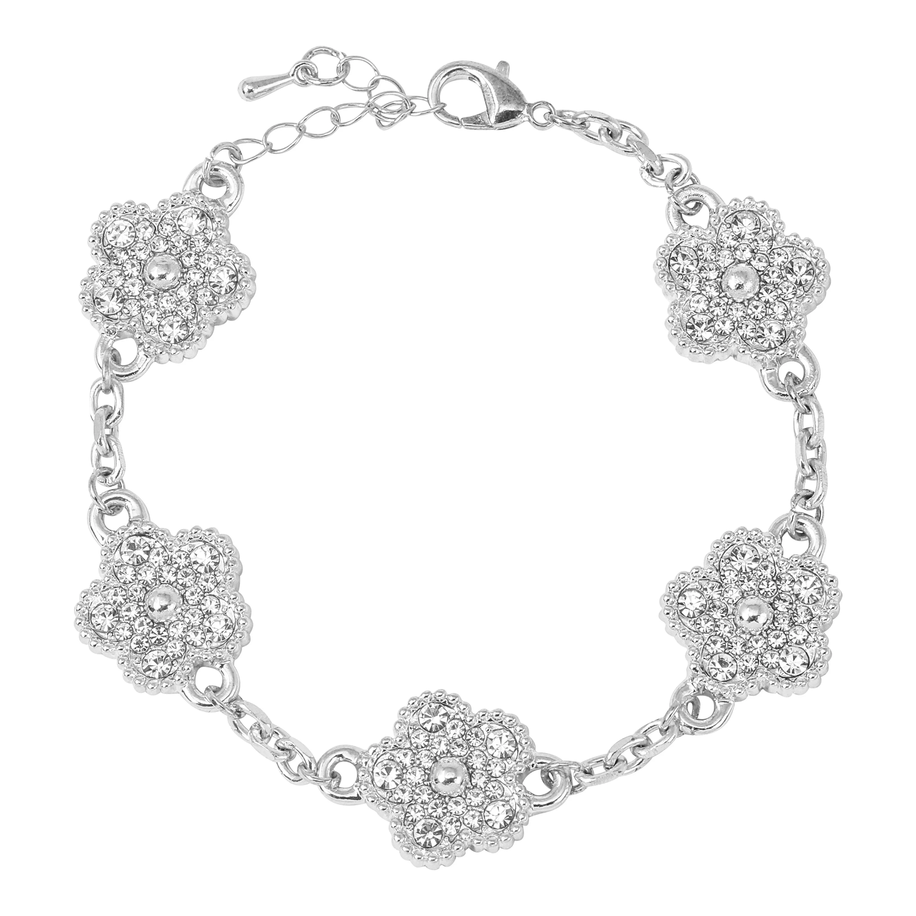 Ladies Iced Clover Bracelet - 16mm Double-Sided Charms