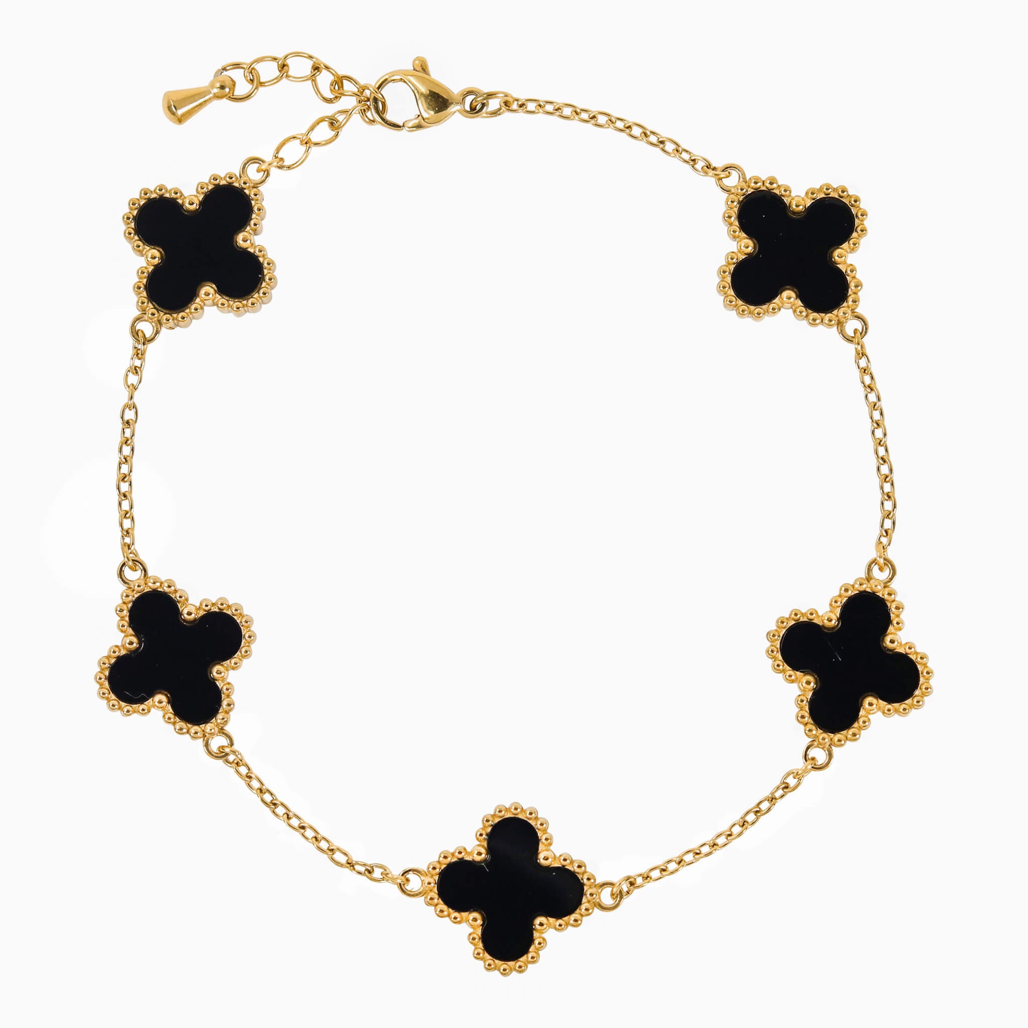 Men's 13mm Gold 4-Leaf Clover Bracelet in Premium Stainless Steel - Double Sided Charms, Water, Heat & Sweat Resistant